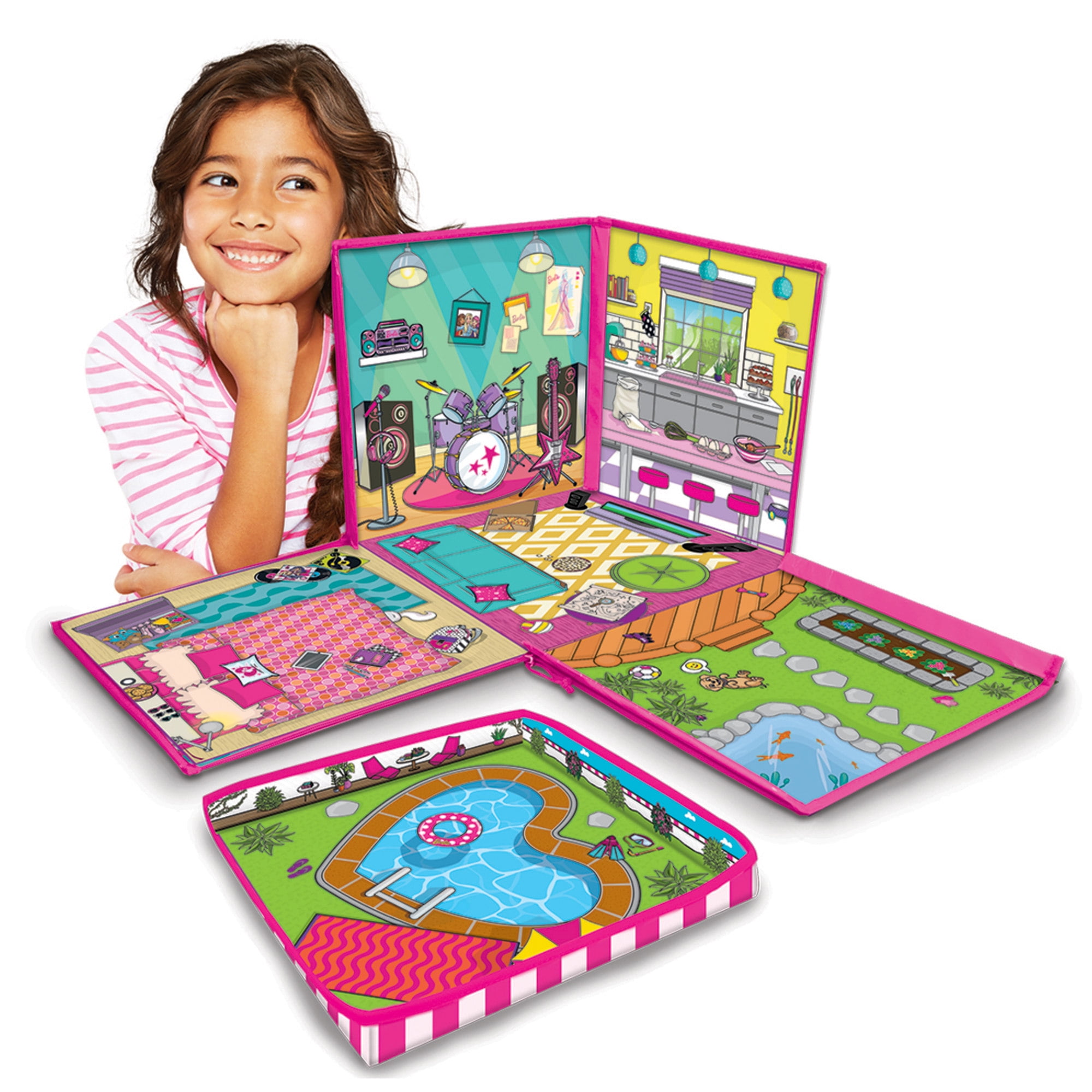 Tara Toys Barbie Dreamhouse ZipBin Toy Storage Box and Playmat (Pink, 12 in x 12 in x 12 in) kvyr5