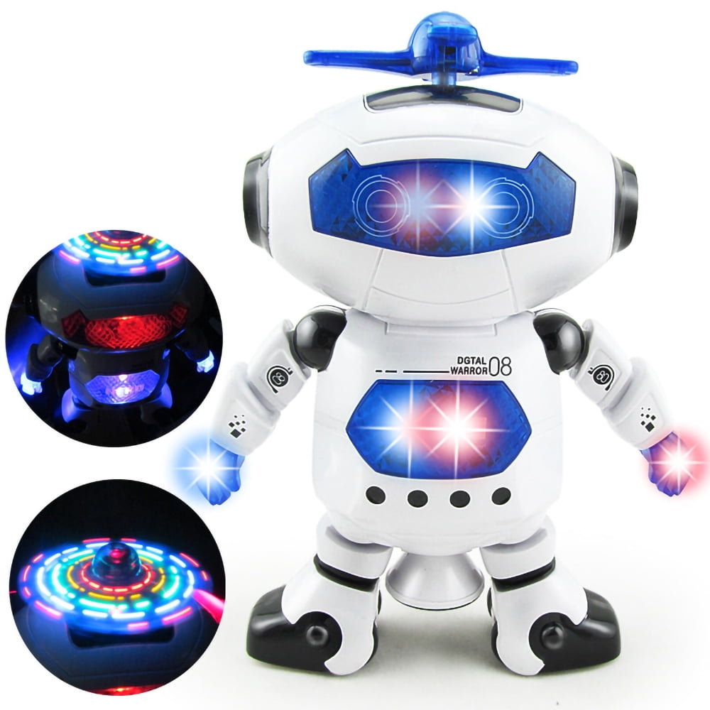 DAMMYTY Intelligent Electronic Robot Toy, Walking Dancing Singing Interactive Toy with 360 Degree Spinning and Flashing Lights (White, 8 in) ynvdk