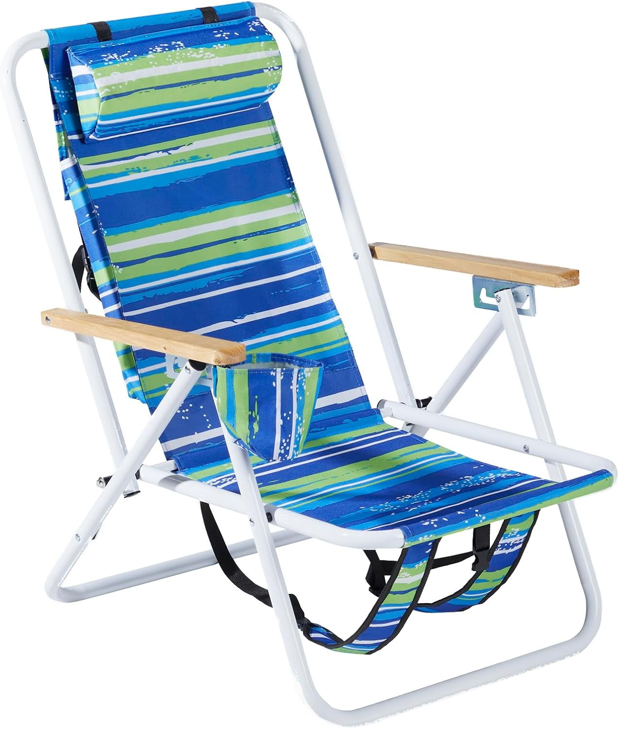 LiteHaven Folding Beach Chair with Adjustable Headrest and 4-Position Tilt (Blue, 24 in x 22 in x 32 in) ohw1p