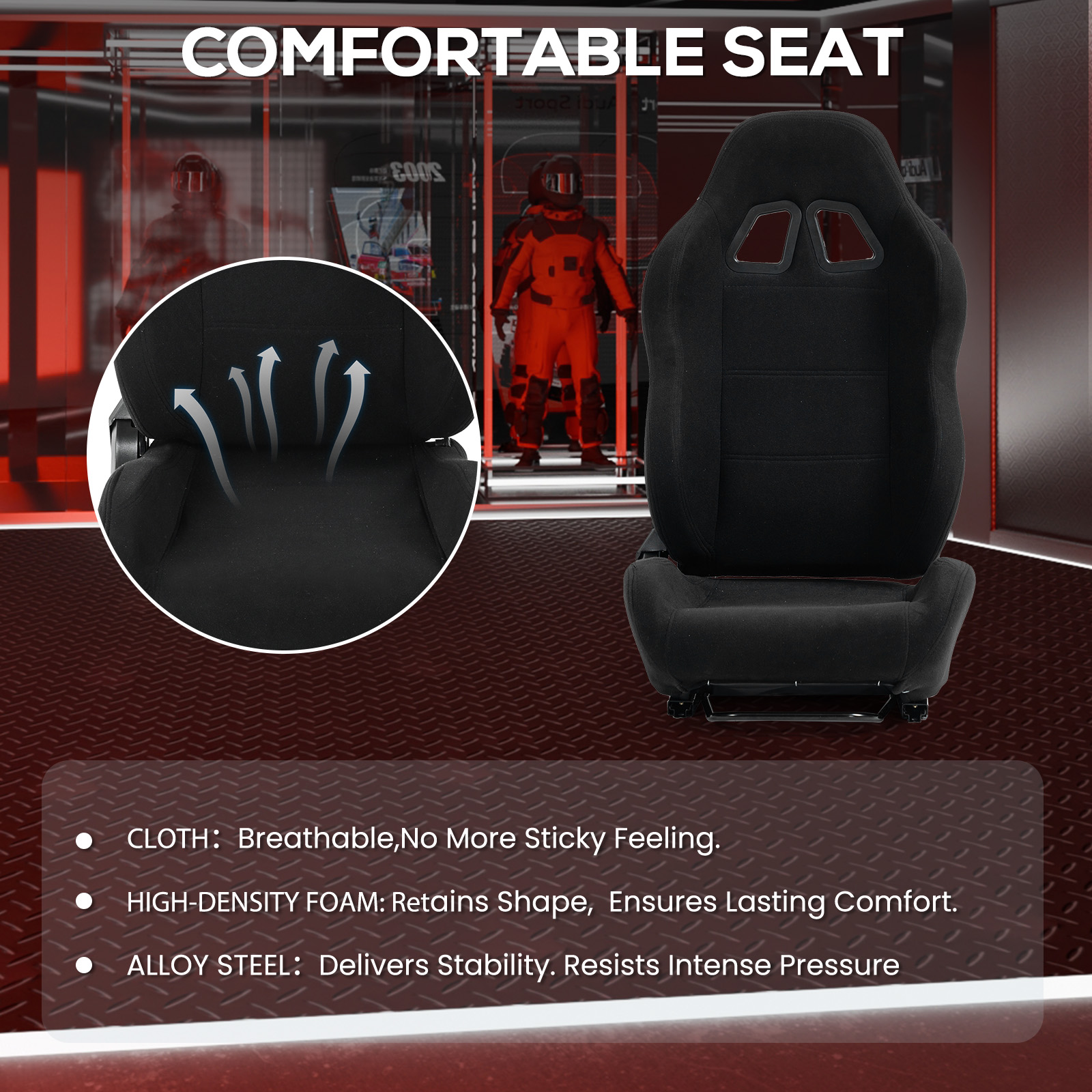 Supllueer Racing Simulator Cockpit with Triple Monitor Stand and Adjustable Seat (Black, 50 in x 24 in x 45 in) 5strn