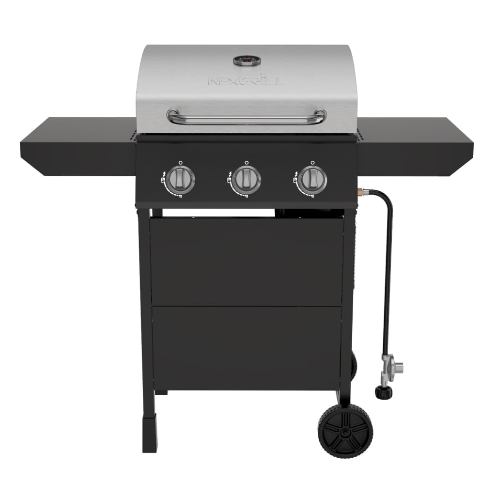 Nexgrill 3-Burner Propane Gas Grill with Side Tables, Stainless Steel Lid, 429 sq in Cooking Area (Black, 27,000 BTU) o75dm