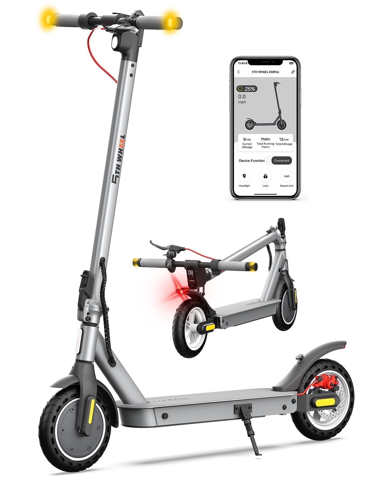 5TH WHEEL W09S Electric Scooter, 350W Folding Commuting E-Scooter with Turn Signals, APP Control, 18mph Max Speed (Grey, 29 lb) pwjkc