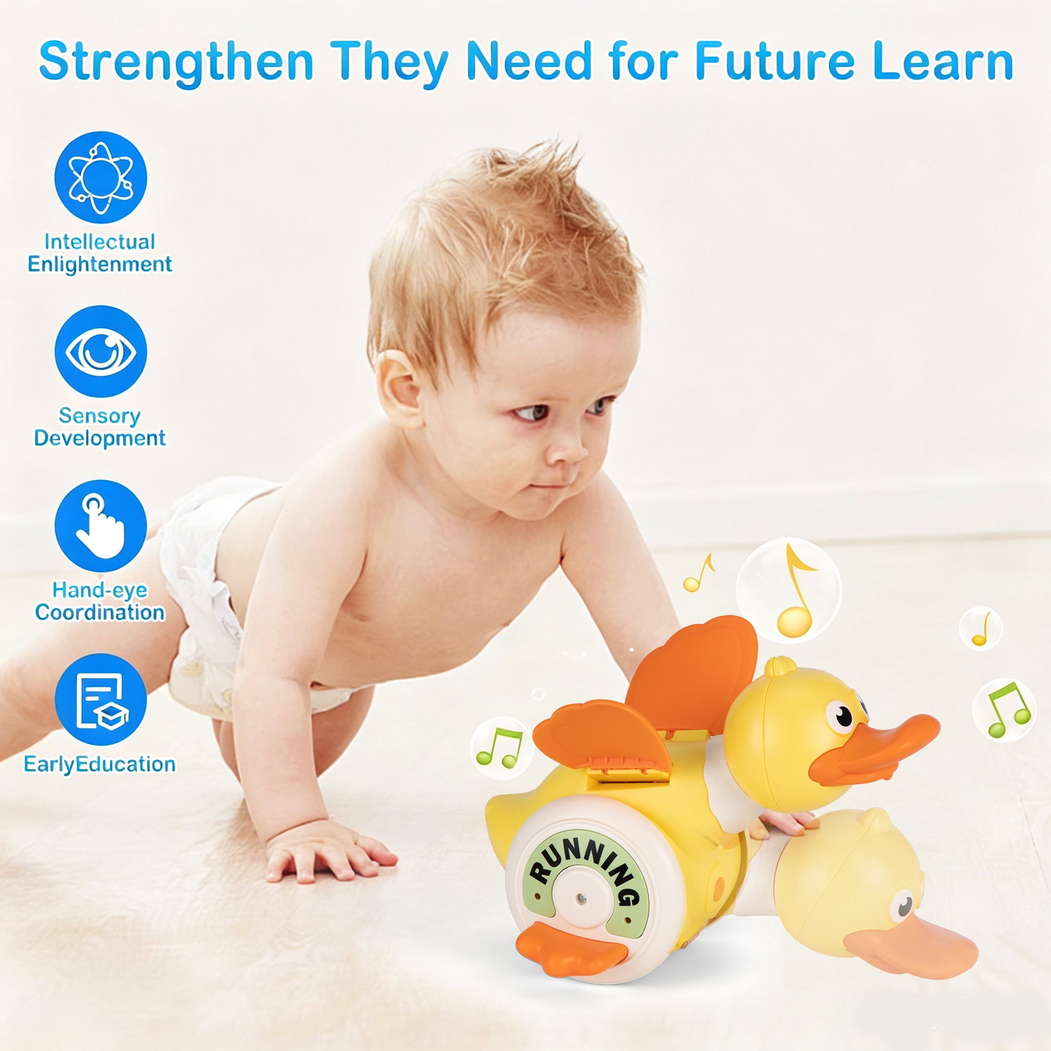 Lvelia Crawling Duck Baby Toy, Interactive Musical Sensory Development Toy for Tummy Time (Yellow, 1 Pack) 6ofyu
