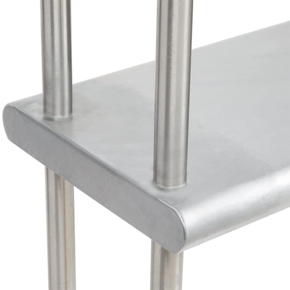 AmGood Stainless Steel Work Table with 2 Shelves and Double Tier Overshelf (Silver, 18 in x 30 in) ted07