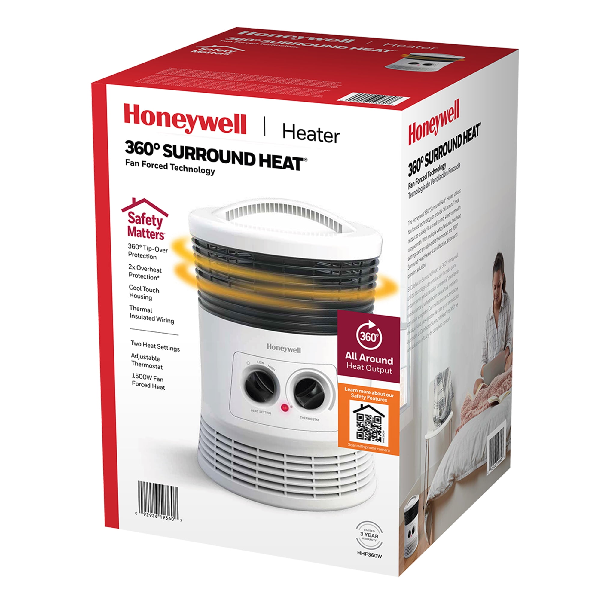 Honeywell 360 Surround Electric Space Heater, Portable Indoor Room Heater with Adjustable Thermostat (White, 1 Unit) hsklq