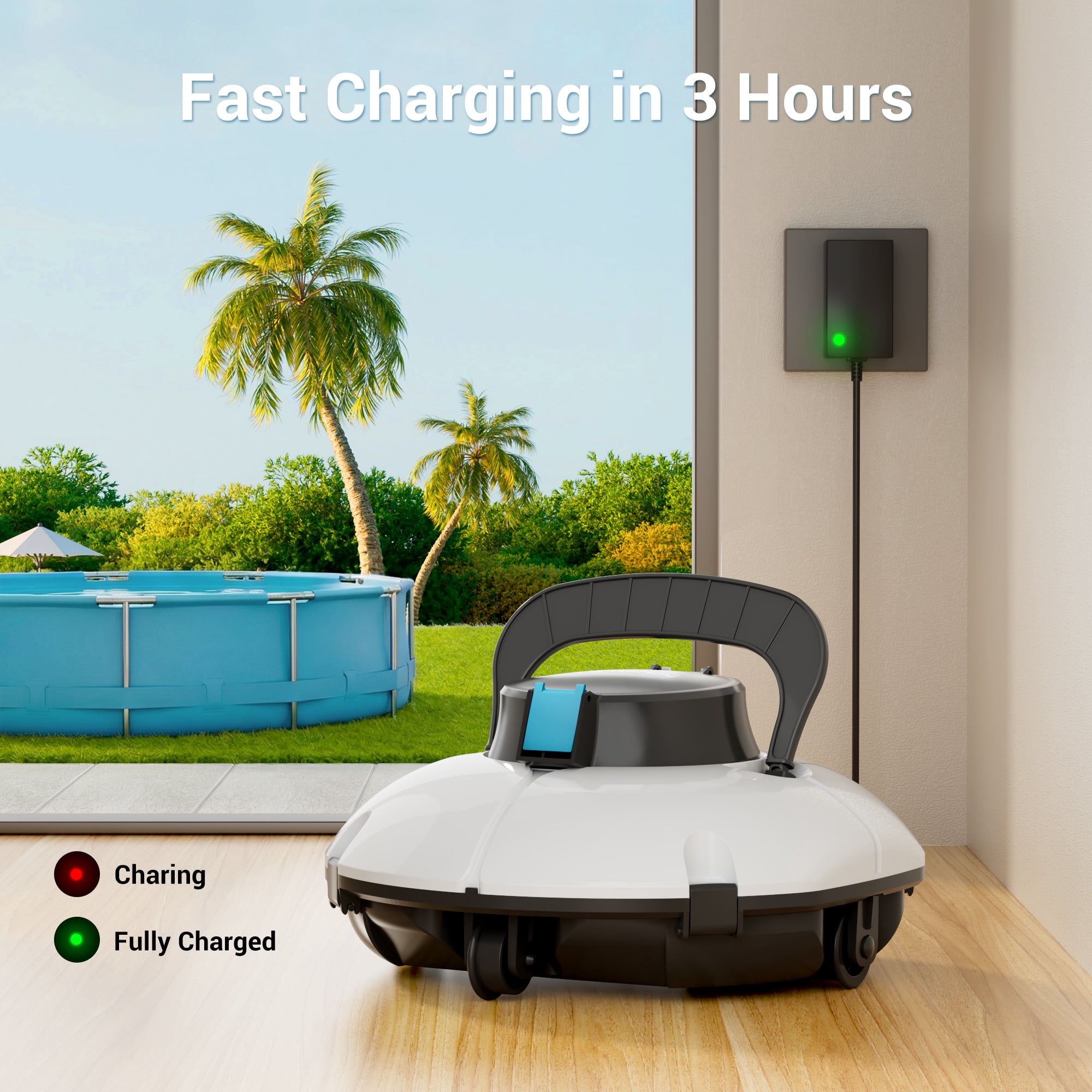 WYBOT Cordless Robotic Pool Cleaner, Automatic Pool Vacuum with Dual-Layer Filtration for Flat Above-Ground Pools (White and Blue, 645 sq.ft) zahk5