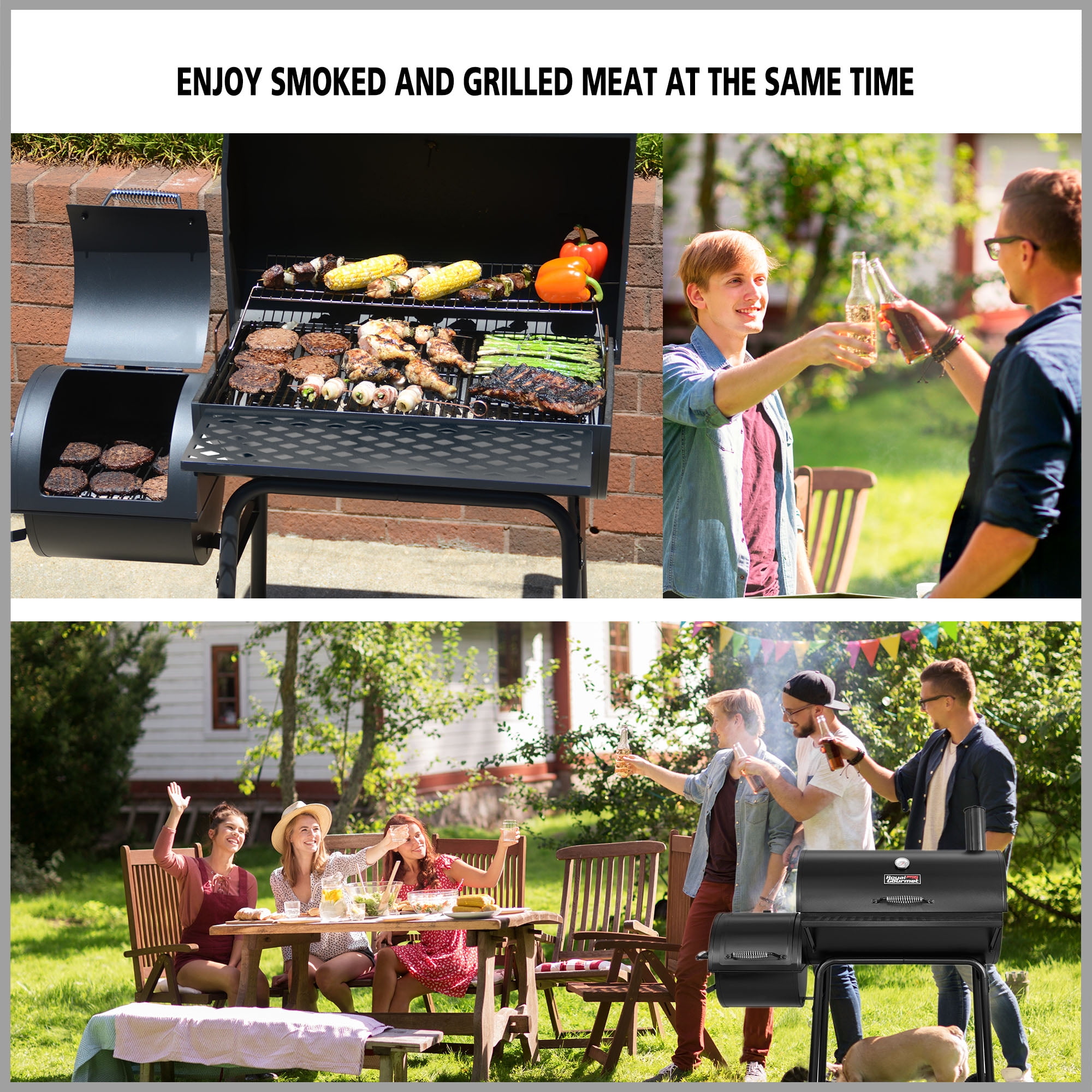 Royal Gourmet CC1830FC Charcoal Grill with Offset Smoker and Cover (Black, 855 sq in) sgff9