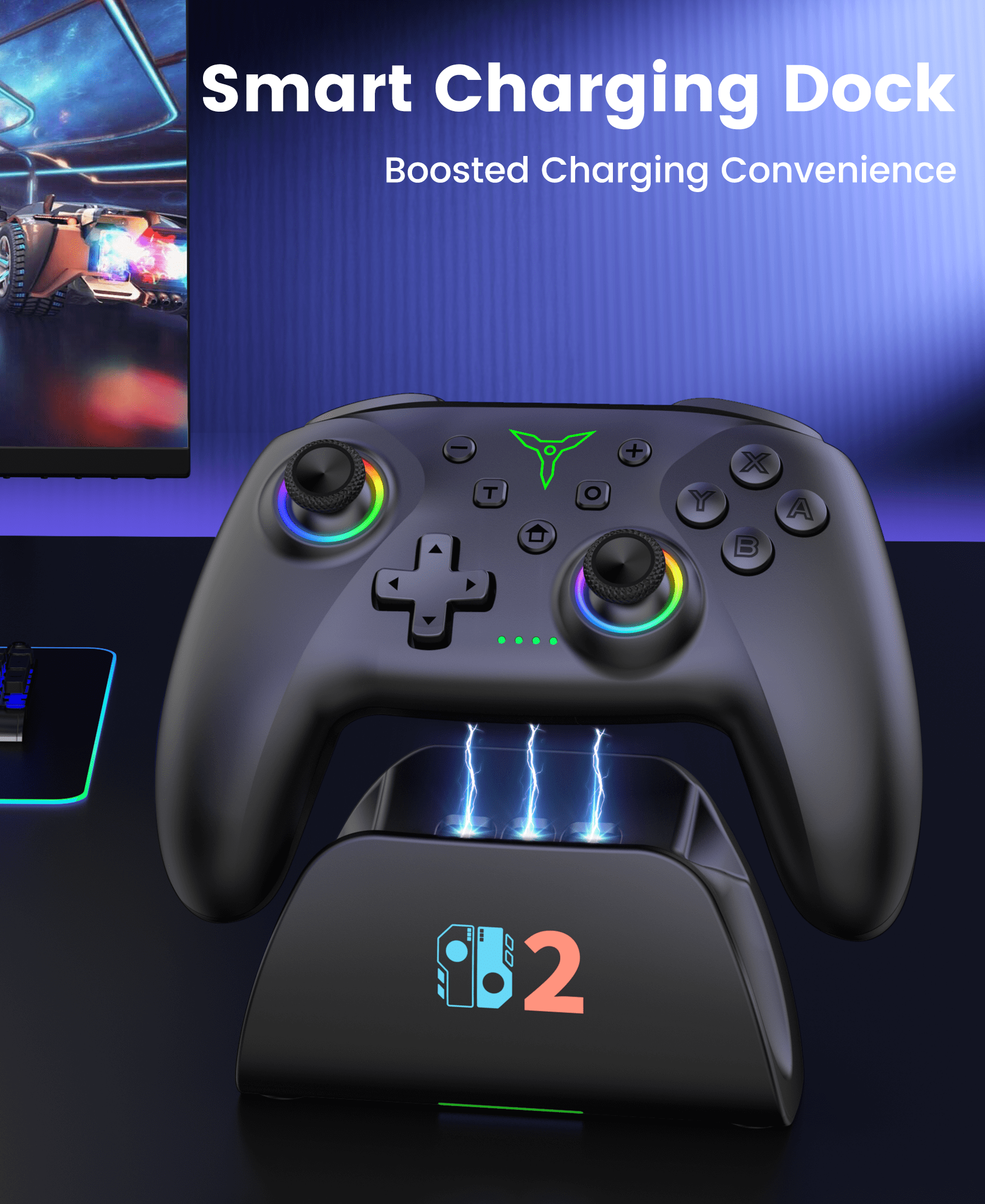 EUROA Pro Wireless Controller for Switch OLED/Lite/Switch 2, Hall-Effect Joysticks with Turbo & Vibration (Black) 4fd8h