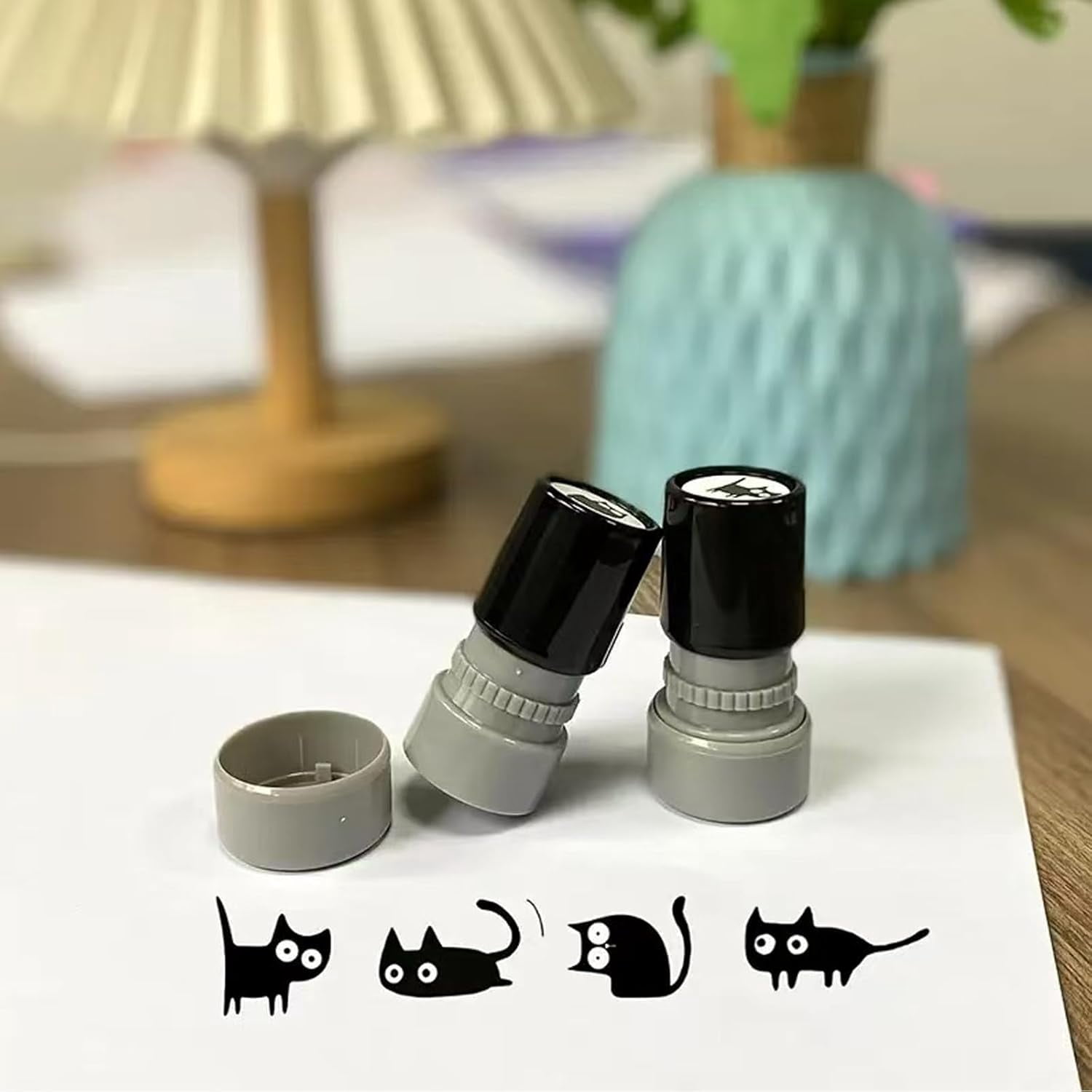 Generic Cat Pattern Self-Inking Stamp Set (Black, 4-Piece Set) t96hy