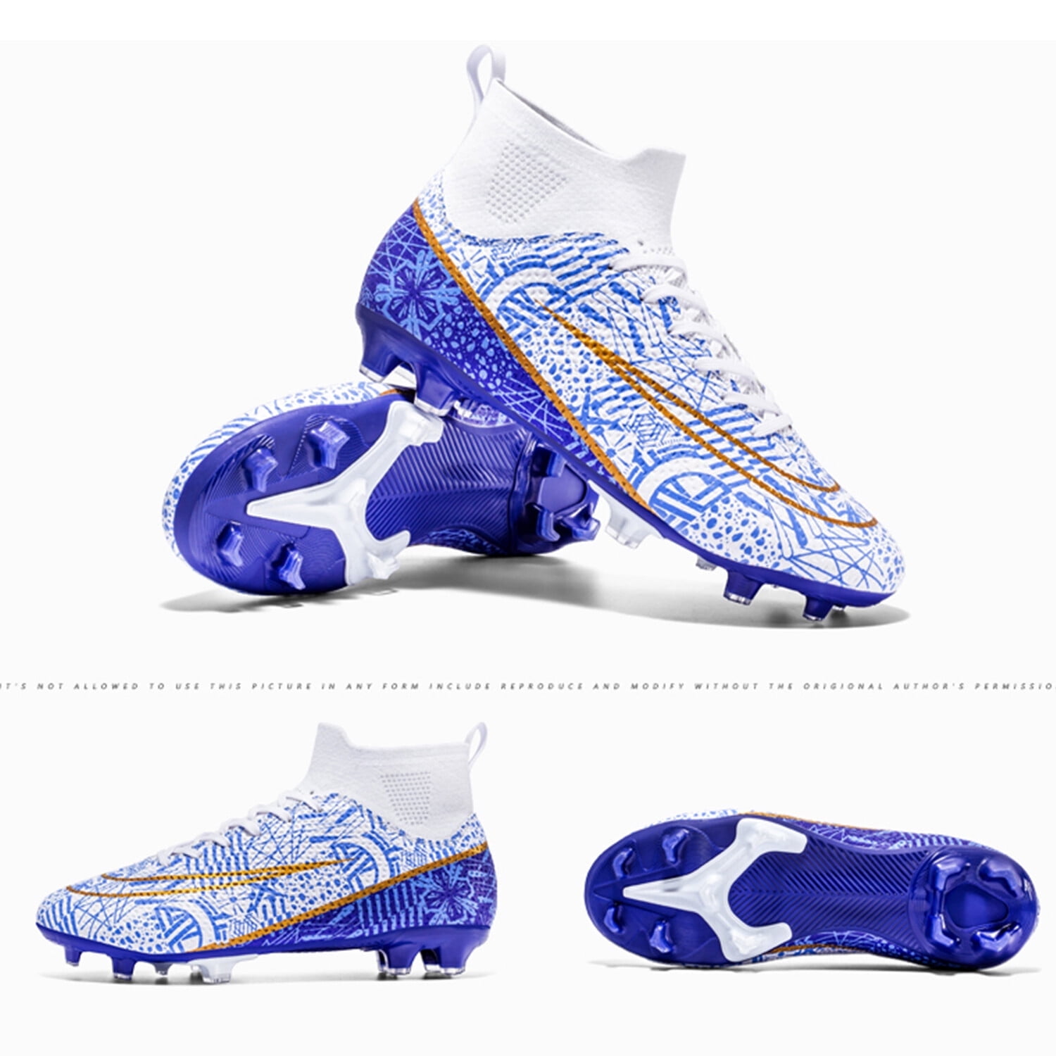 FULORIS Men's Professional High-Top Soccer Cleats Outdoor Football Shoes (White, 10 US) 591iy