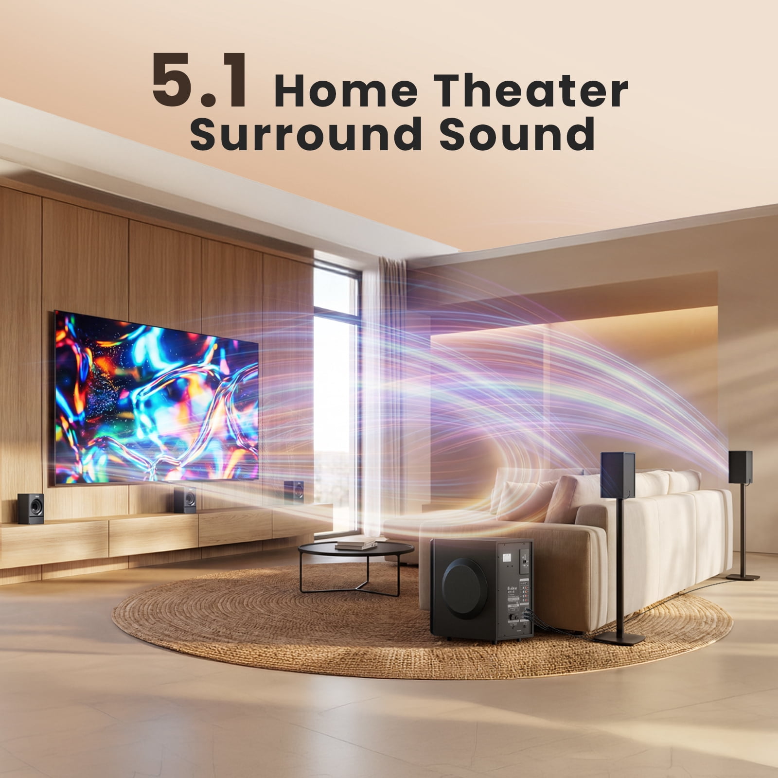Bobtot Home Theater Surround Sound System (5.1/2.1 Channel, 12 in Subwoofer, Black) xqg48