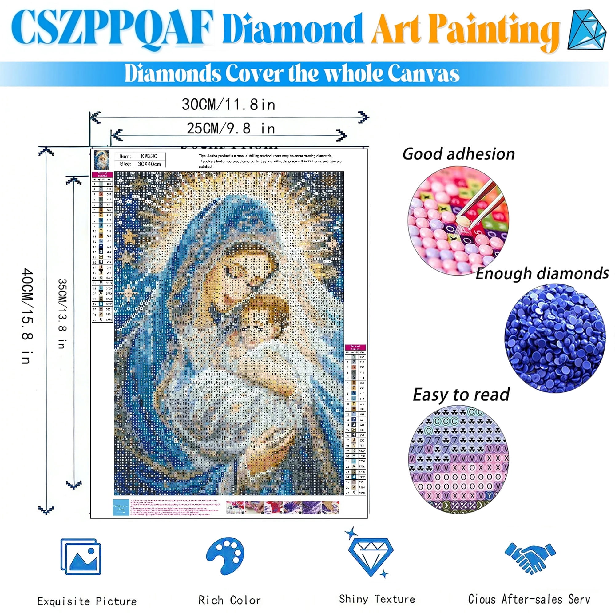 CSZPPQAF 5D DIY Diamond Painting Kit, Virgin and Child Gem Art Set for Home Wall Decor (11.8 in x 15.8 in) hgffj