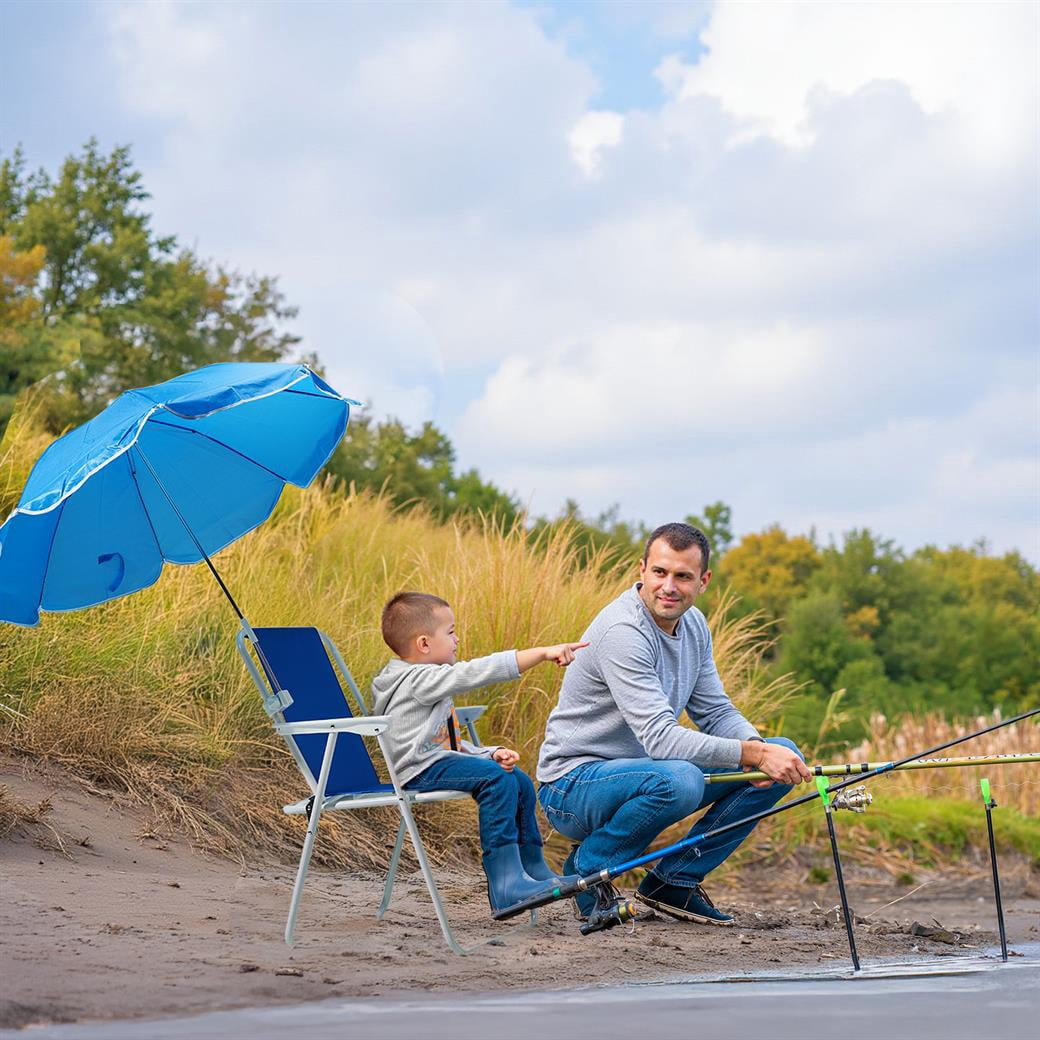 EDOEMSE Folding Beach Chair with Detachable Umbrella (Blue, 265 lb Capacity) 22nk5