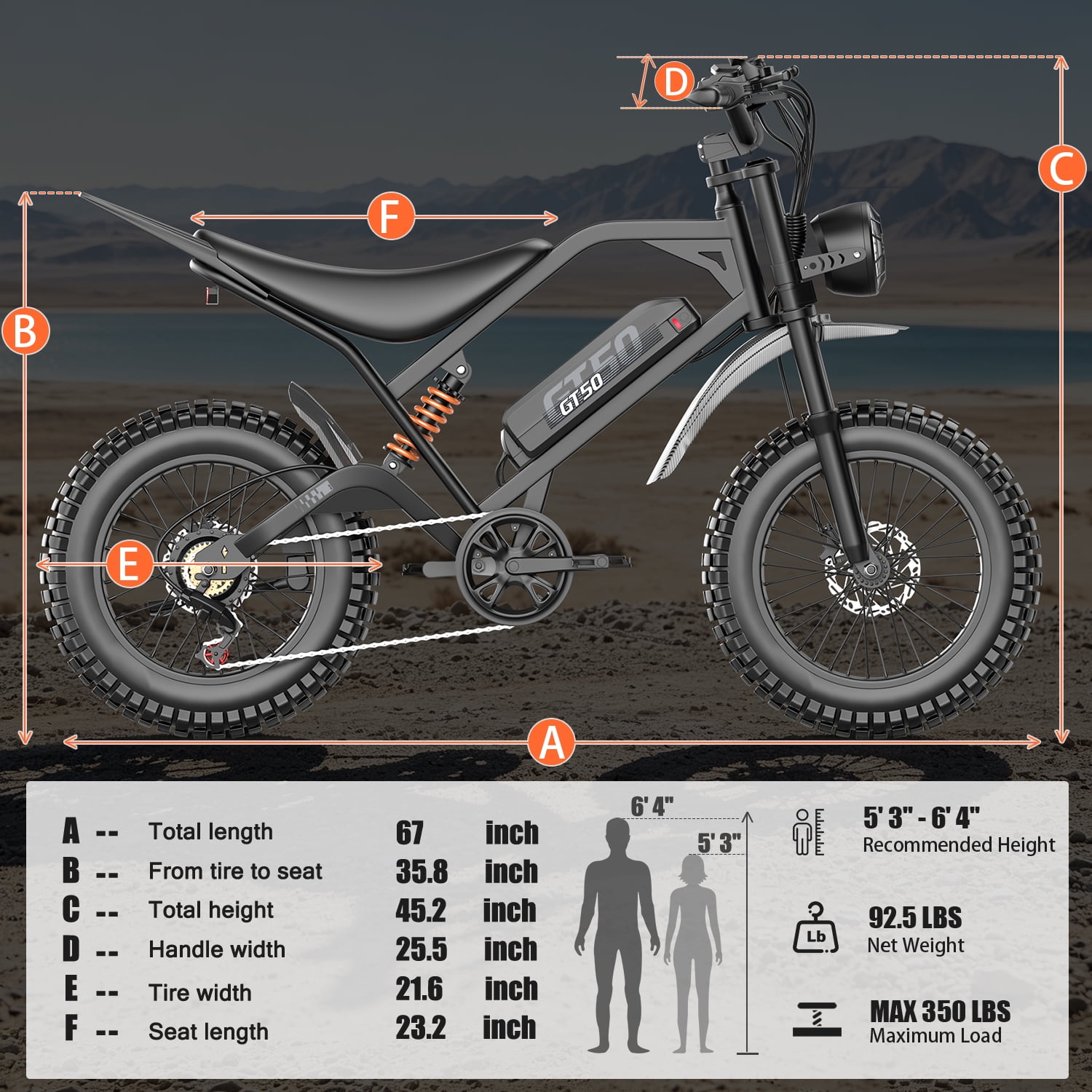 GWEIT Electric Mountain Bike for Adults, 2500W Peak Motor, 20 in Fat Tire E-Bike, Dual Suspension, 48V 25Ah Battery (Black, 20 in) njnt4