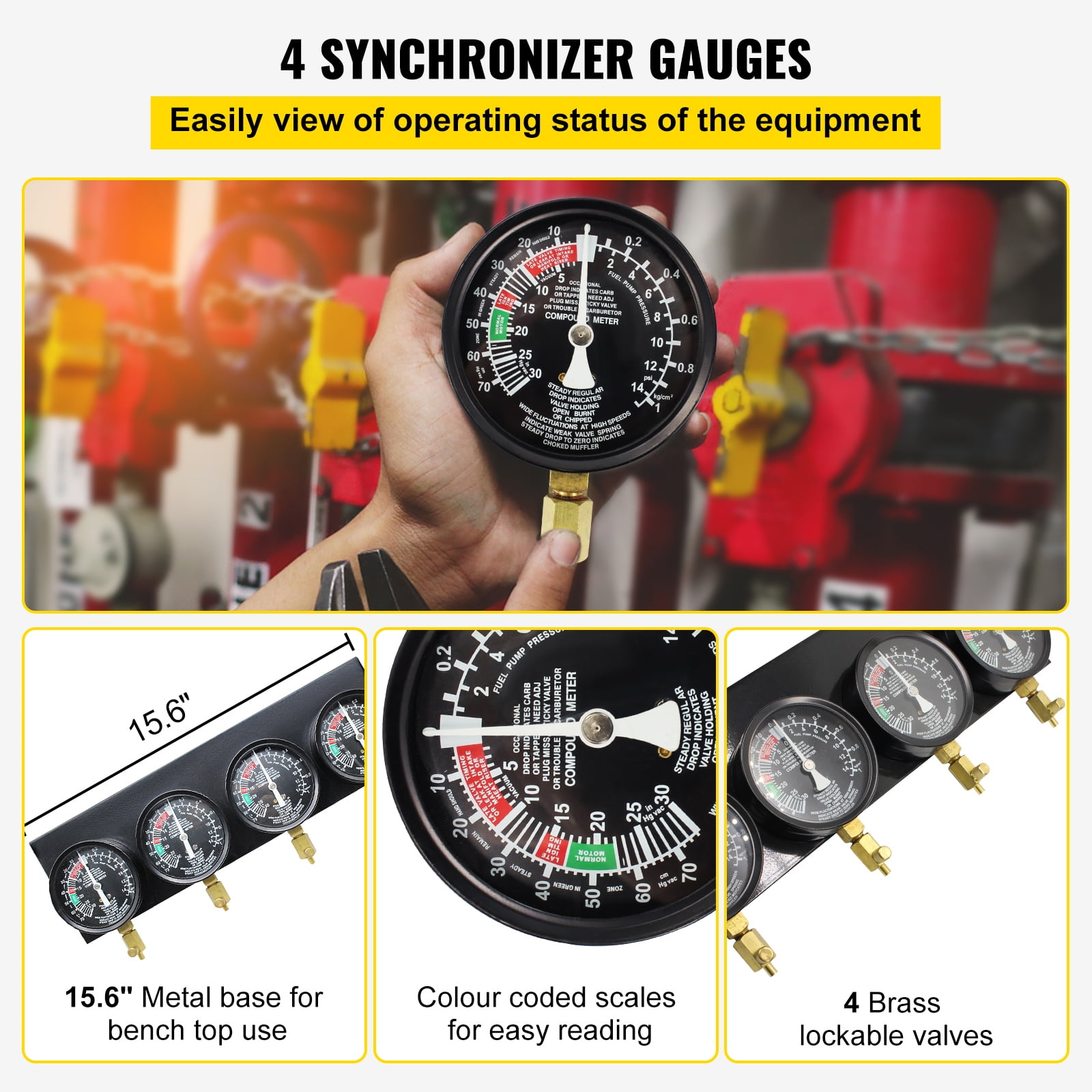 KFFKFF Carburetor Synchronization Tool Kit with 4 Precision Gauges and Carrying Case (4-Piece Set) 0rse8