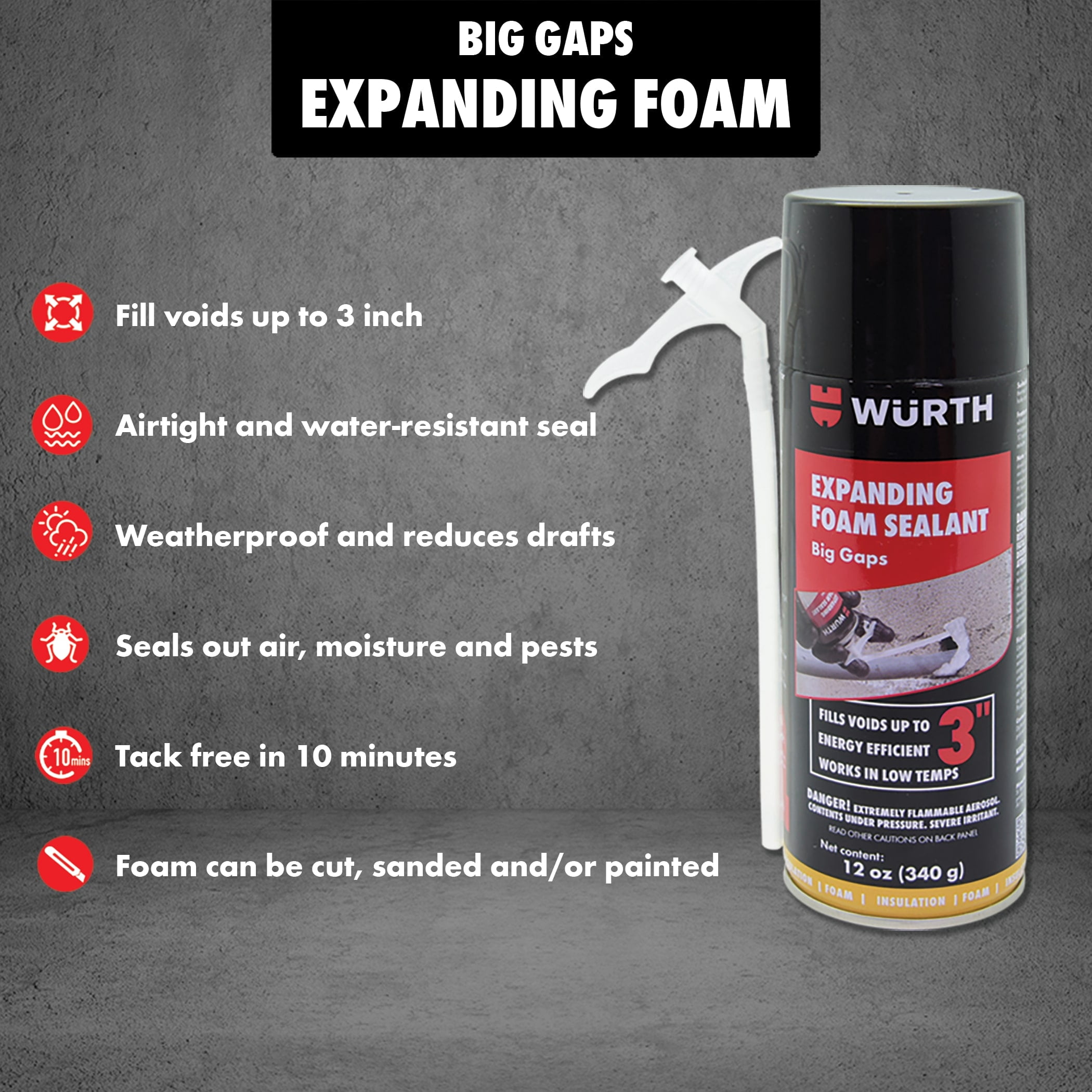 Würth Expanding Foam Sealant Insulation Filler (White, 2-Pack, 24 oz Total) d5va3 - Image 3
