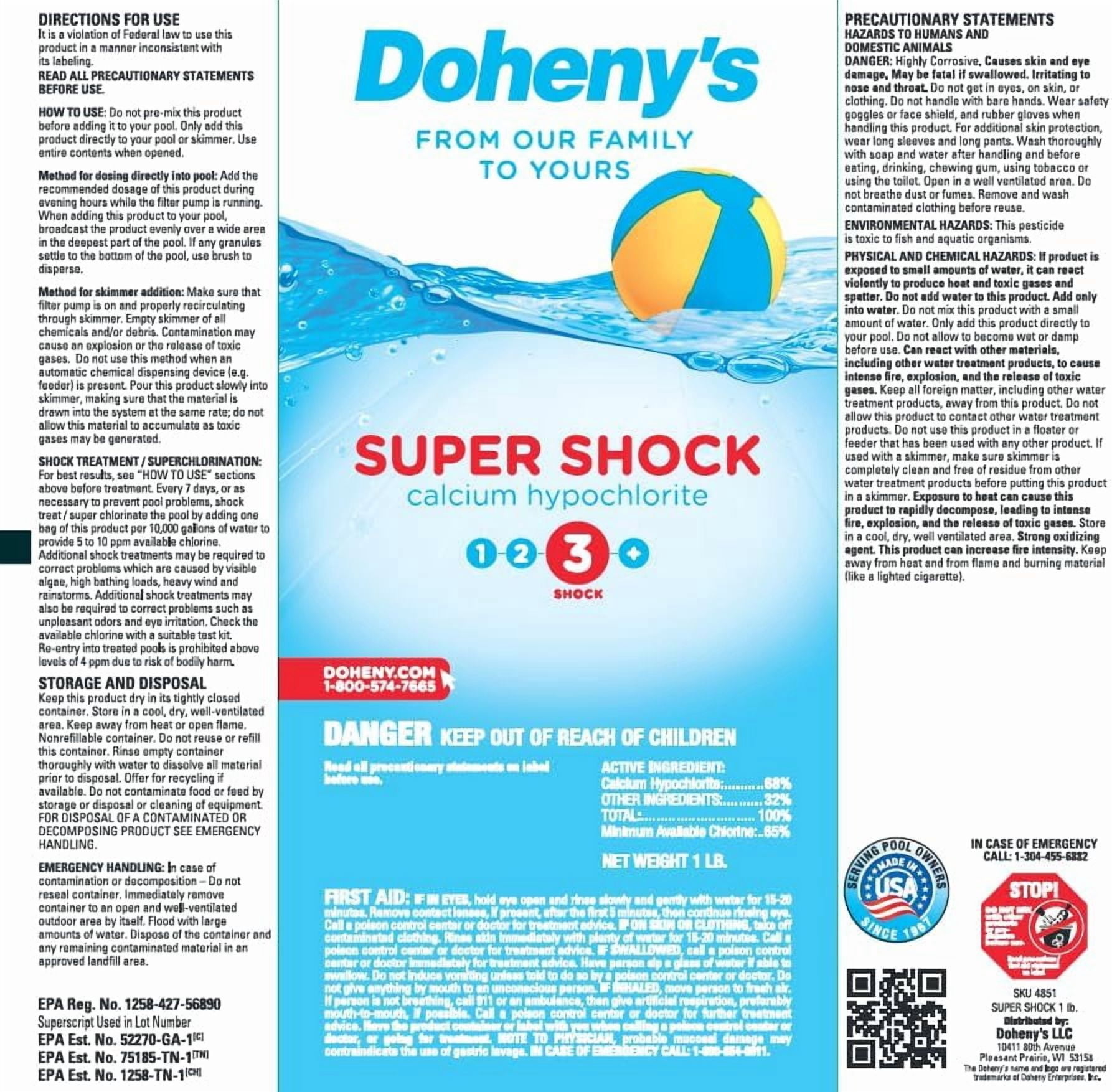 Doheny's 68% Cal-Hypo Pool Shock, Fast-Dissolving Granular Chlorine (White, 24 lb Pack) yp63d