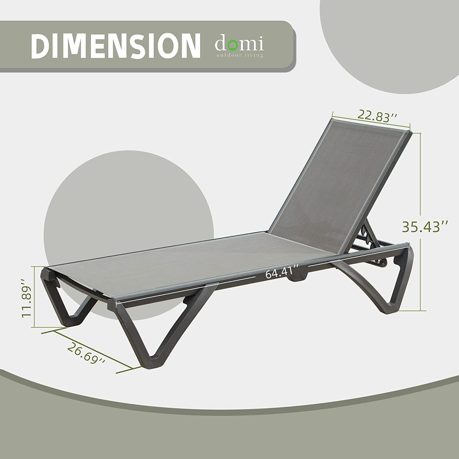 Domi Outdoor Living Adjustable Chaise Lounge Chairs with Wheels (Grey, Set of 2) w9j23