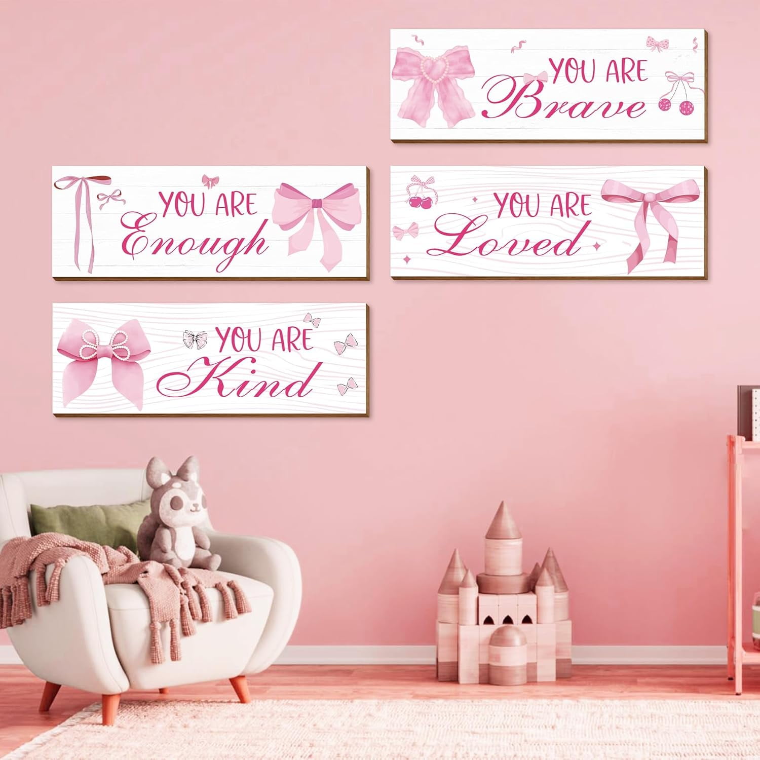 Xiyadun Positive Affirmations Wall Art Decor, Inspirational Pink Room Decor for Teen Girls (Pink, 4 Pcs) xryaq
