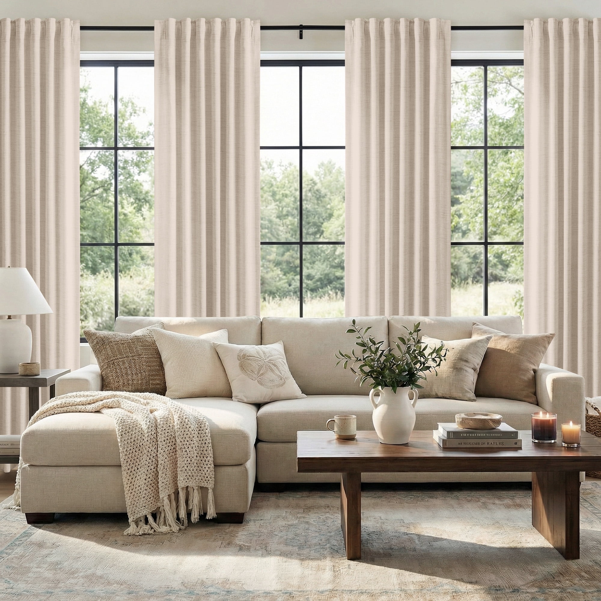 KoshiMe Faux Linen Blackout Curtains Thermal Insulated Window Drapes for Living Room Bedroom (Oatmeal, 84 in) d47rq