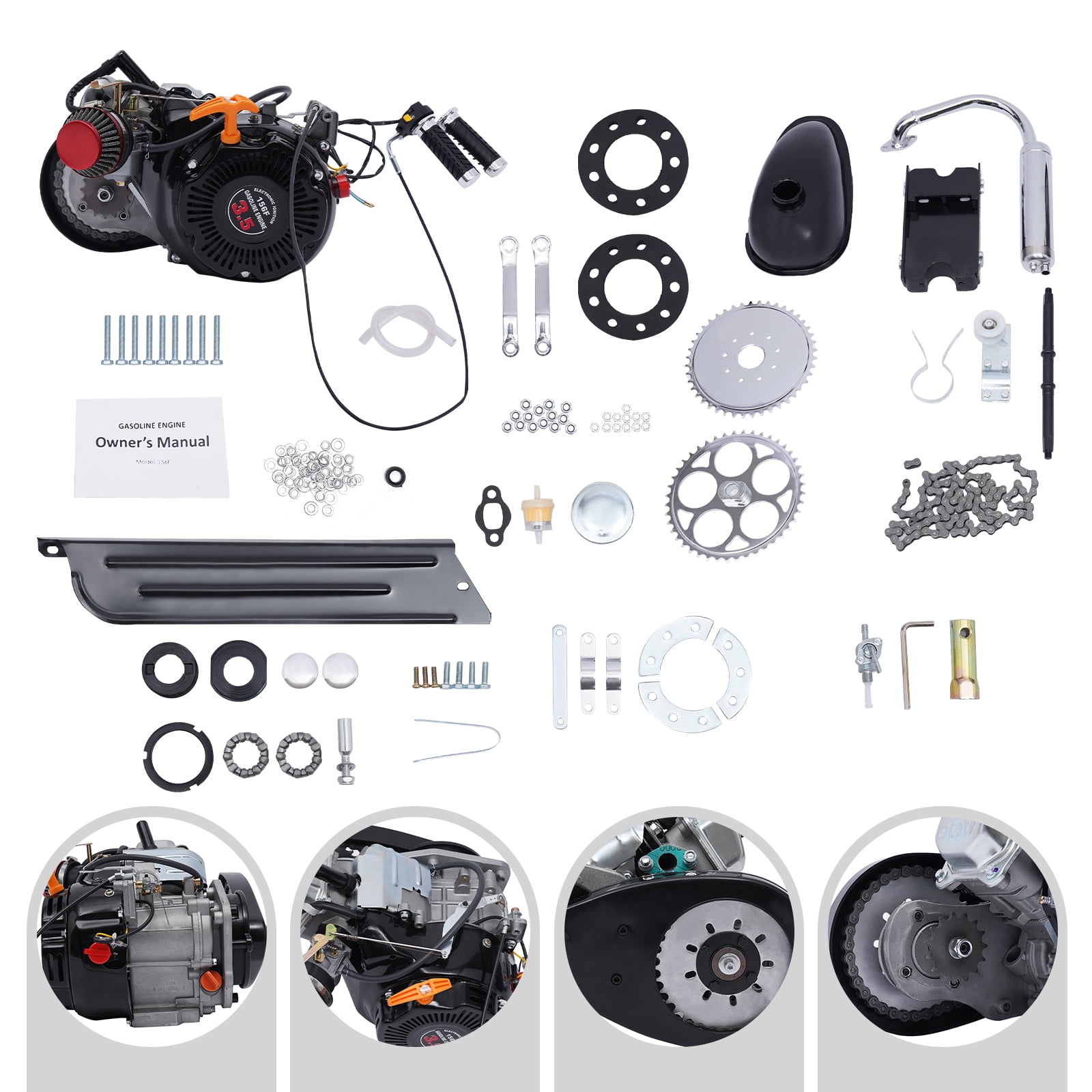 Aiqidi 100cc 4-Stroke Bicycle Engine Conversion Kit Gas Motorized Bike Motor (Silver, 44 lb) tddoa
