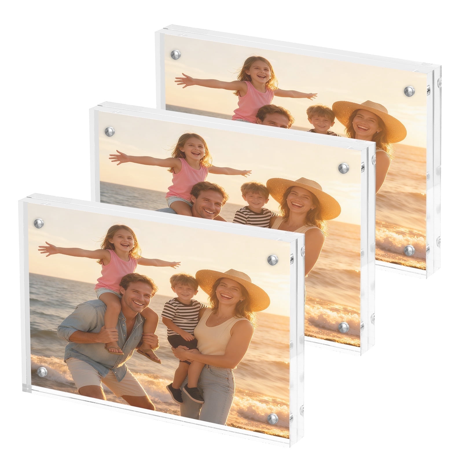 Sindcom 4x6 Acrylic Picture Frames, Double Sided Magnetic Floating Desktop Display (Clear, 3 Pack) lw2jr