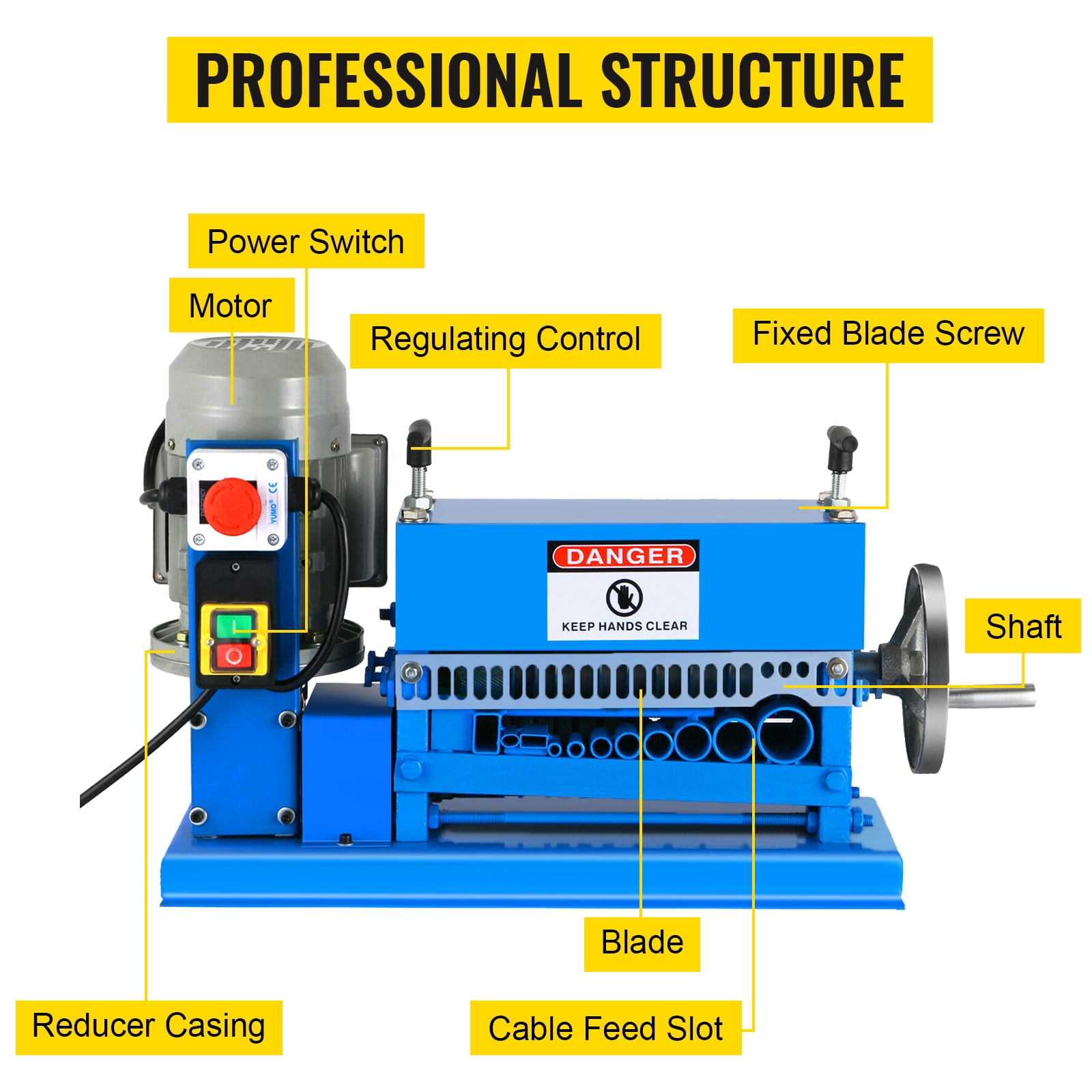 VEVOR Wire Stripping Machine, Automatic Electric Cable Stripper with 11 Channels and 10 Blades for Copper Recycling (Blue, 0.06 in - 1.5 in) cz33o