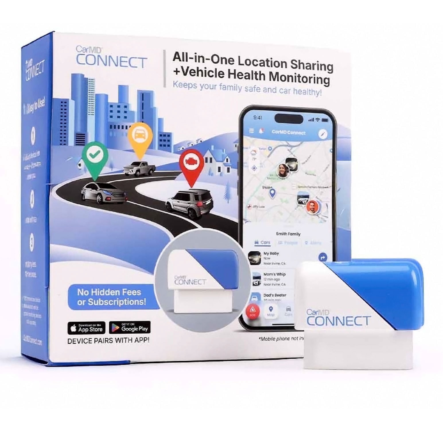 CarMD Connect OBD2 Vehicle Health Monitor and Real-Time Tracking Device (Blue, 1 Pack) oancg