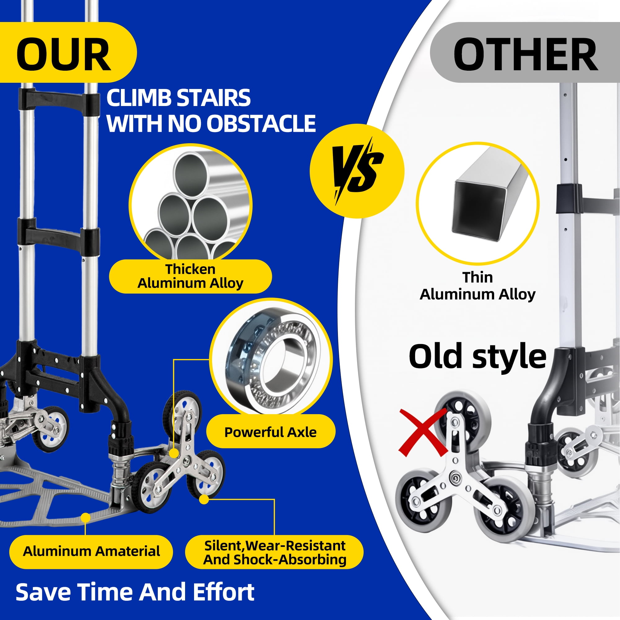 OUTMASTER Stair Climbing Cart 3-Wheel Foldable Hand Truck (Black, 380 lb Capacity) rka99