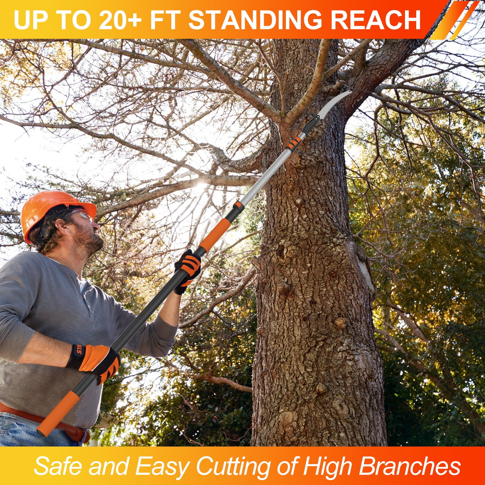 LAANPOLE Telescoping Pole Saw, Manual Tree Trimmer with 26ft Reach Extension Pole (Orange, 26ft) w7ndx