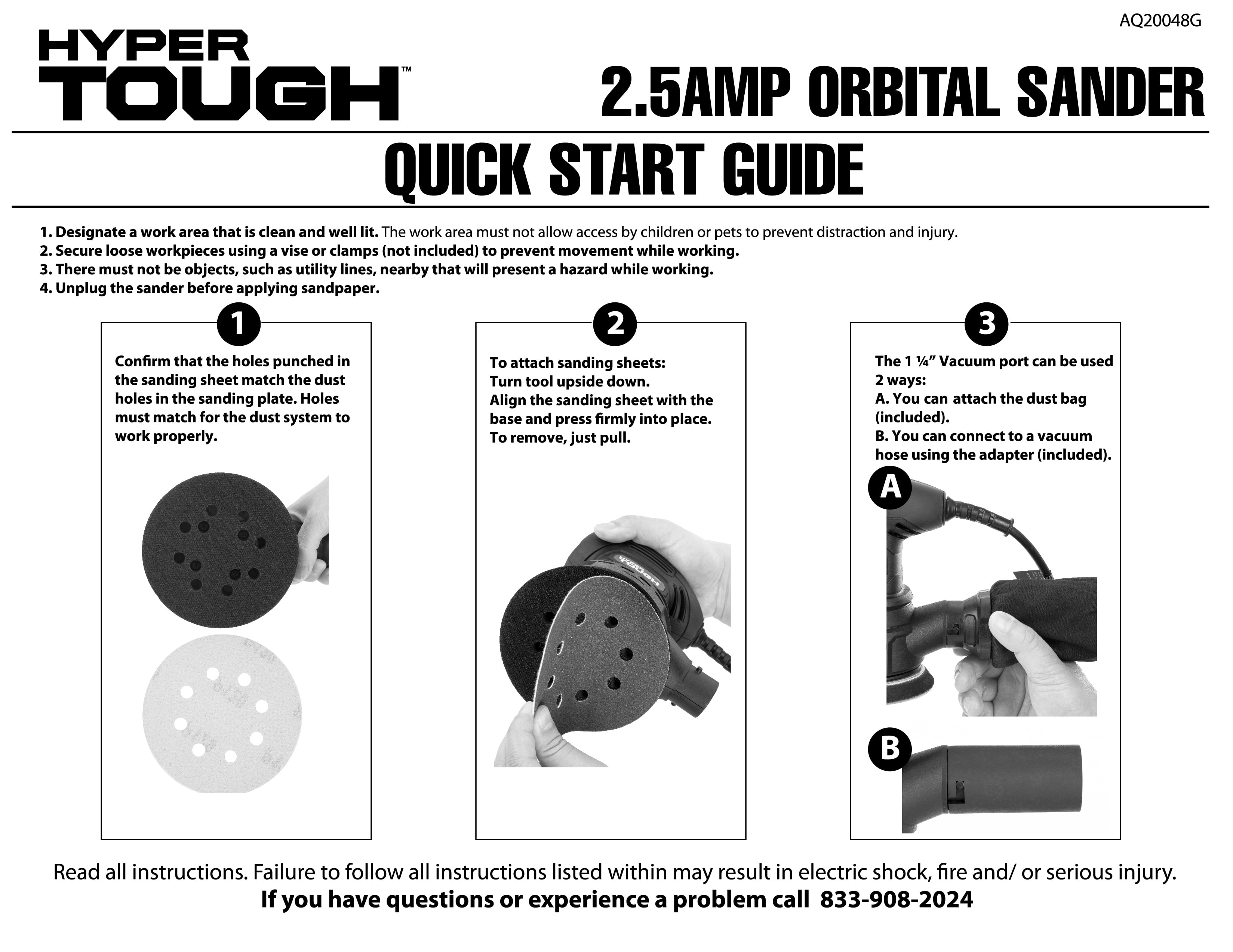 Hyper Tough 2.5 Amp Corded 5 inch Orbital Sander with Dust Collection System and Sanding Sheets (5 in) hva7x