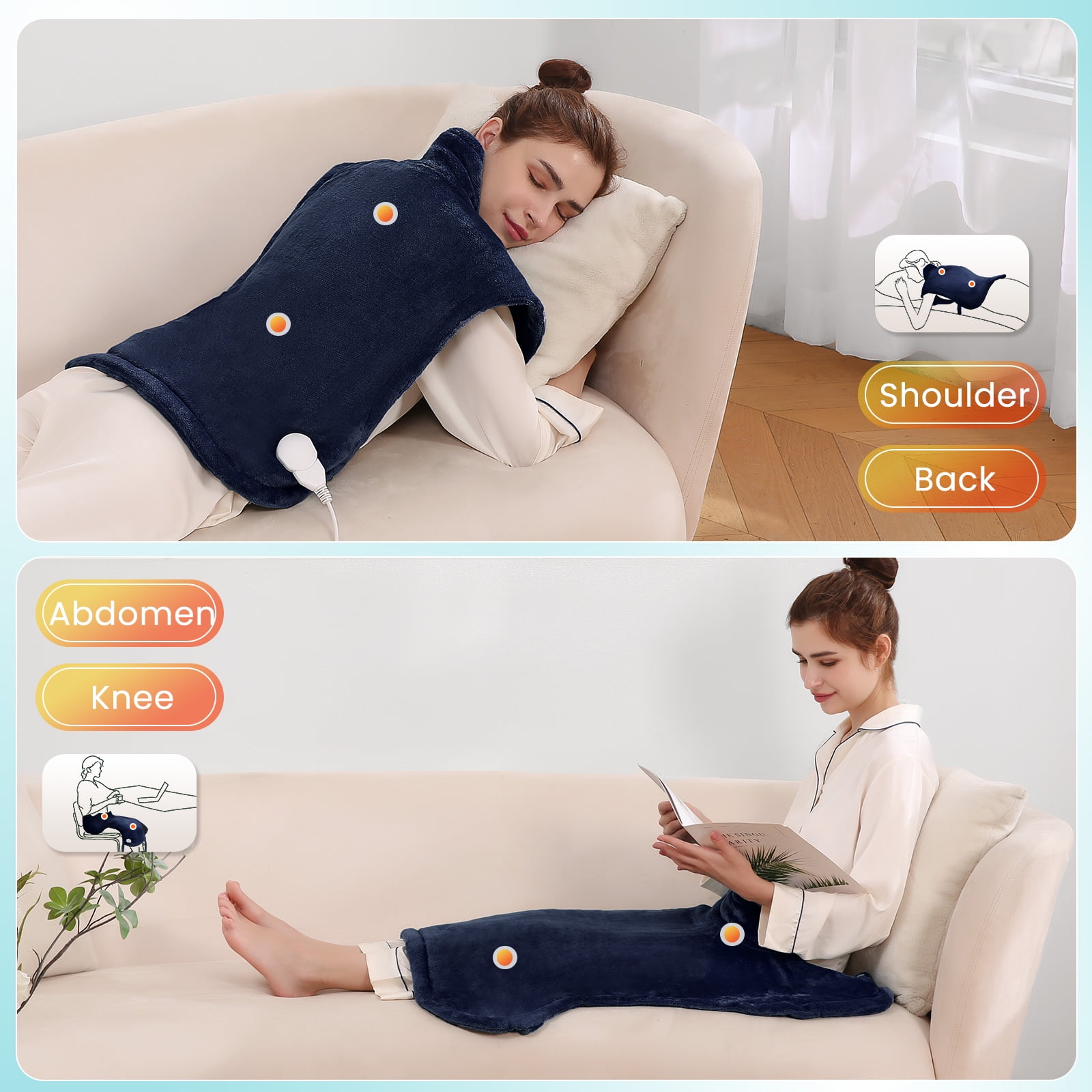 MaxKare Ultra Soft Heating Pad for Full Body Pain Relief with 4 Heat Settings and Auto Shut-off (Navy Blue, 24 in x 33 in) 2tib7