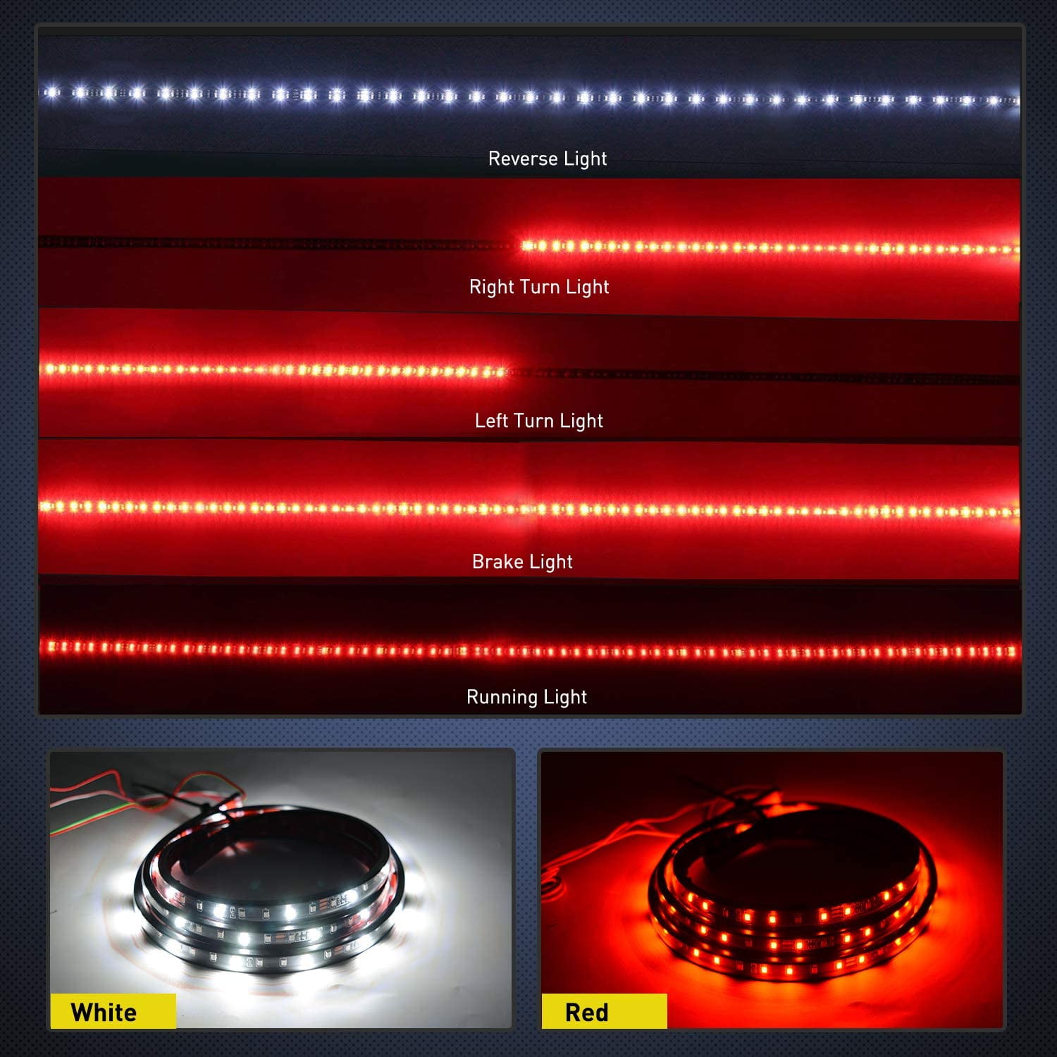 Nilight LED Tailgate Light Strip with Brake, Turn Signal, and Reverse Functions (Red/White, 49 in) bz1wl