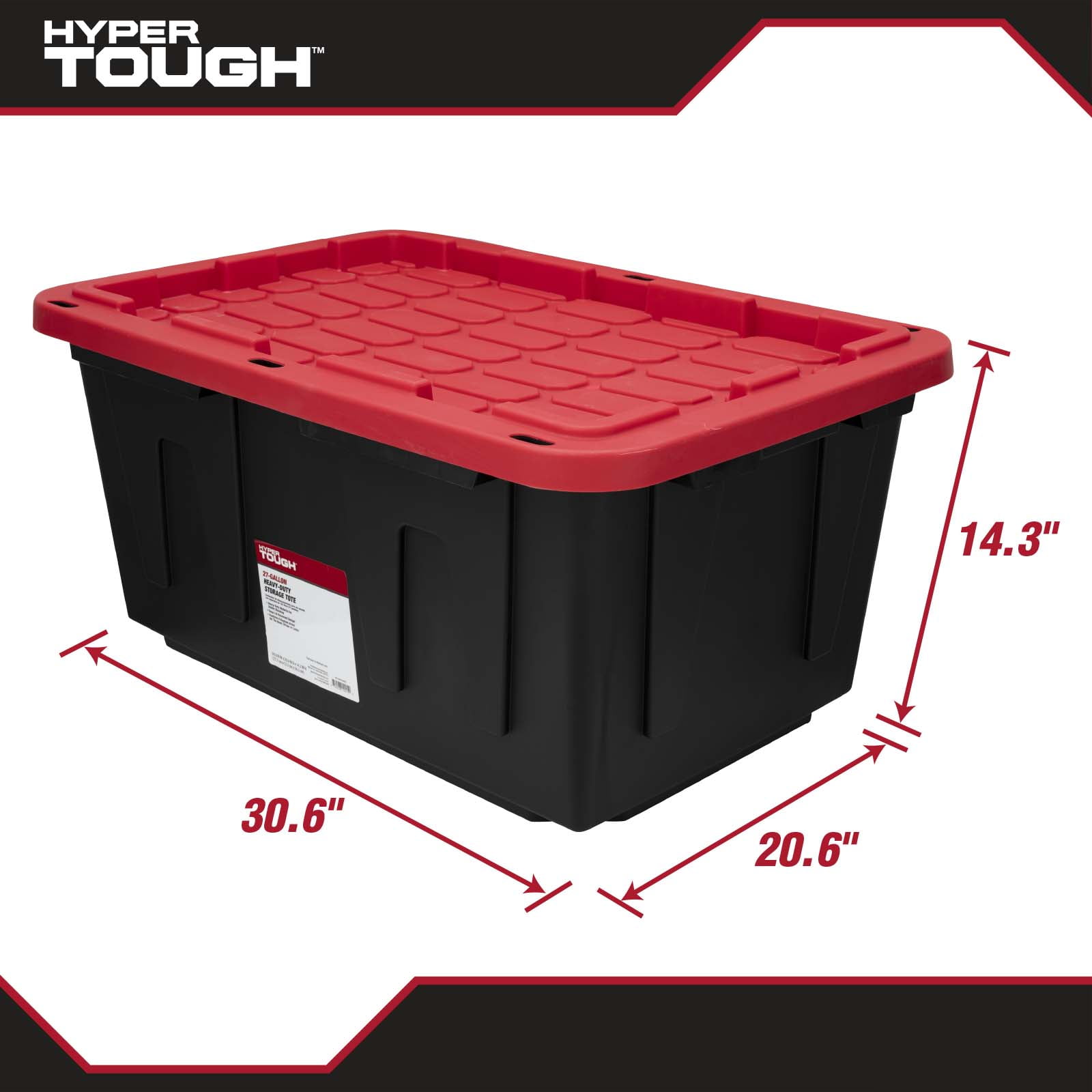 Hyper Tough 27 Gallon Heavy Duty Plastic Storage Bin with Snap-Fit Lid (Black and Red, 27 Gallon) 1y8o4