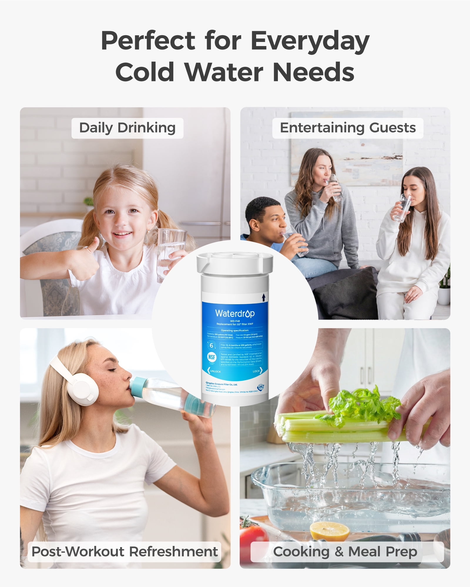 Waterdrop XWF Refrigerator Water Filter Replacement for GE XWF (1 Pack) bsr67
