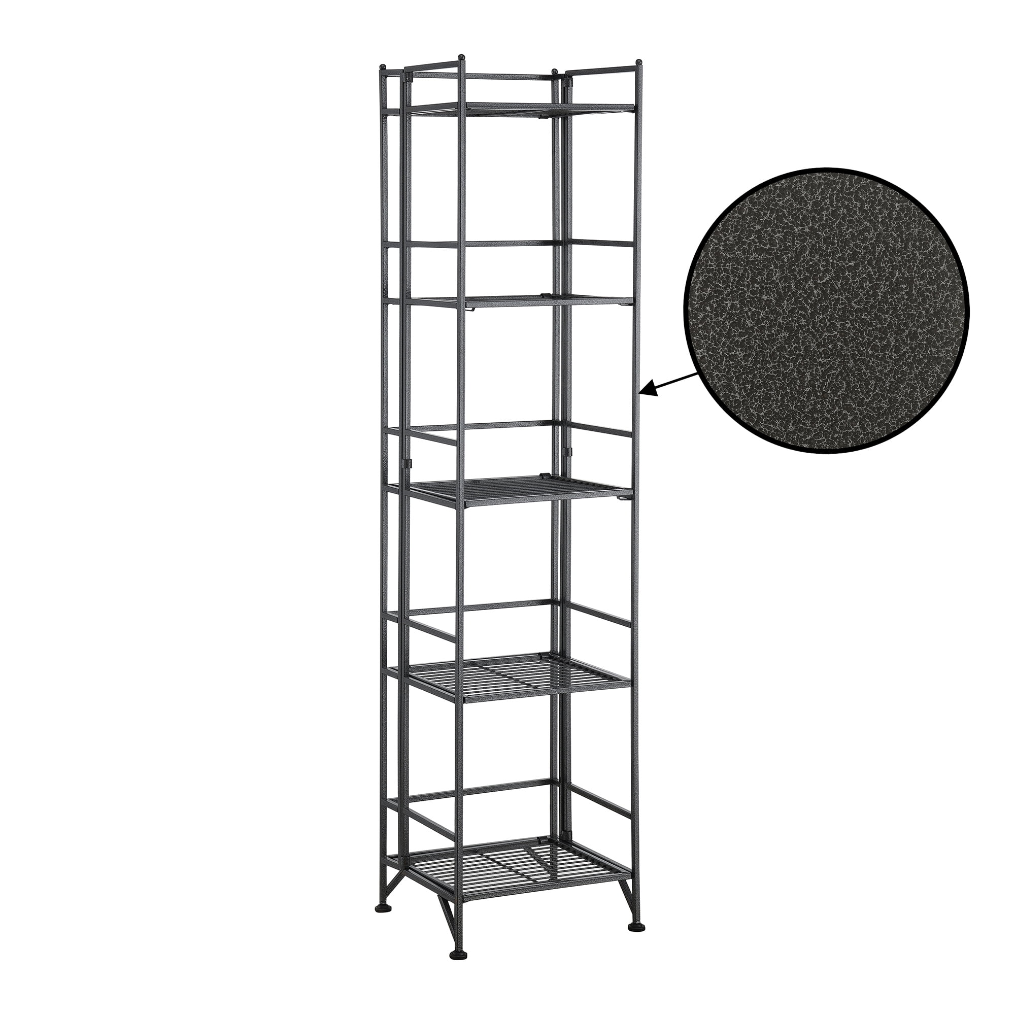 Convenience Concepts Xtra Storage 5 Tier Folding Metal Shelf, Heavy-Duty Organizer (Speckled Gray, 13 in x 11.25 in x 57.5 in) picrd