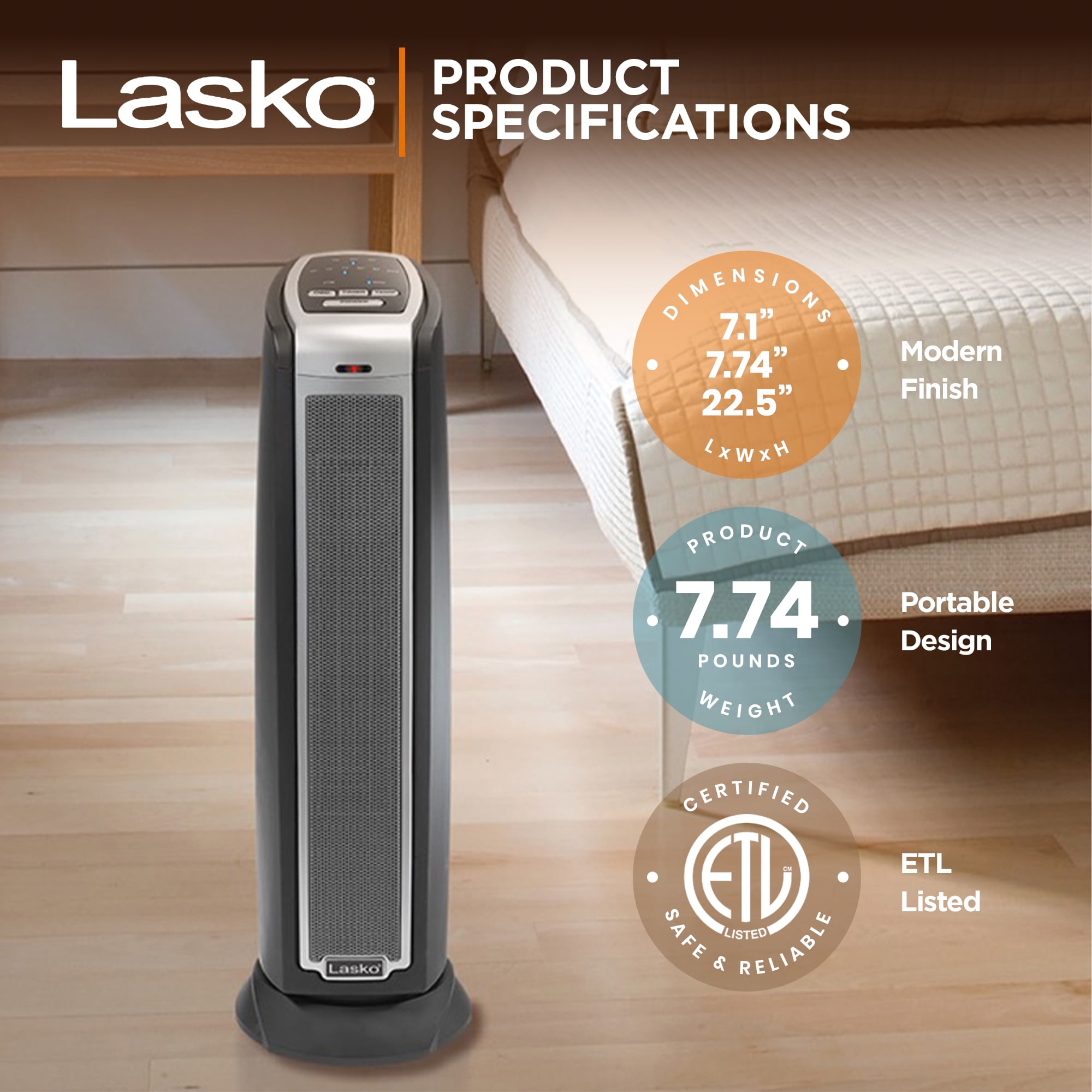 Lasko 1500W Electric Oscillating Ceramic Tower Space Heater with Remote (Black, 1 Unit) jvah5