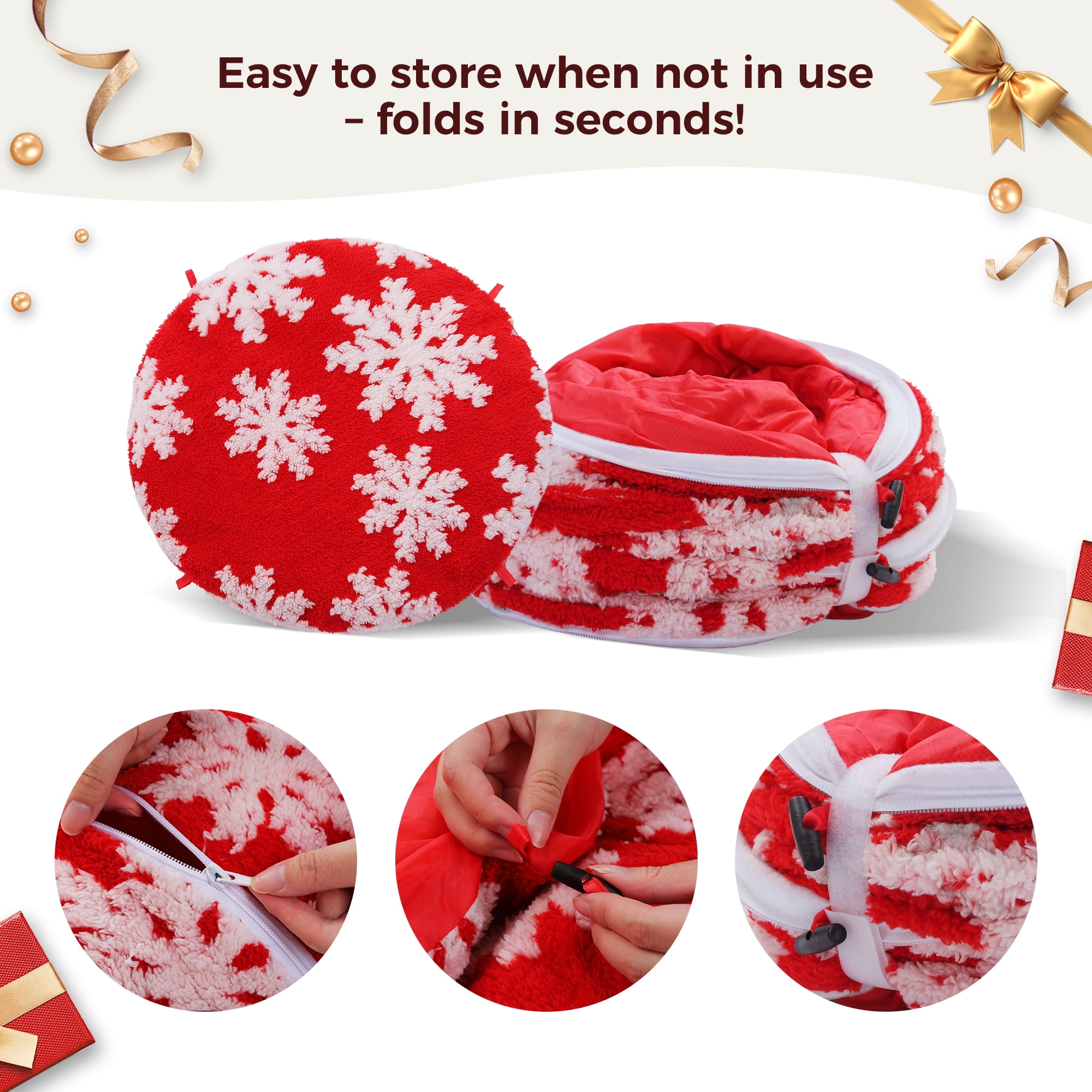 PAWZ Road Christmas Cat Tunnel Bed with Soft Mat and Hanging Toys (Red, 34 in) 3w2e7