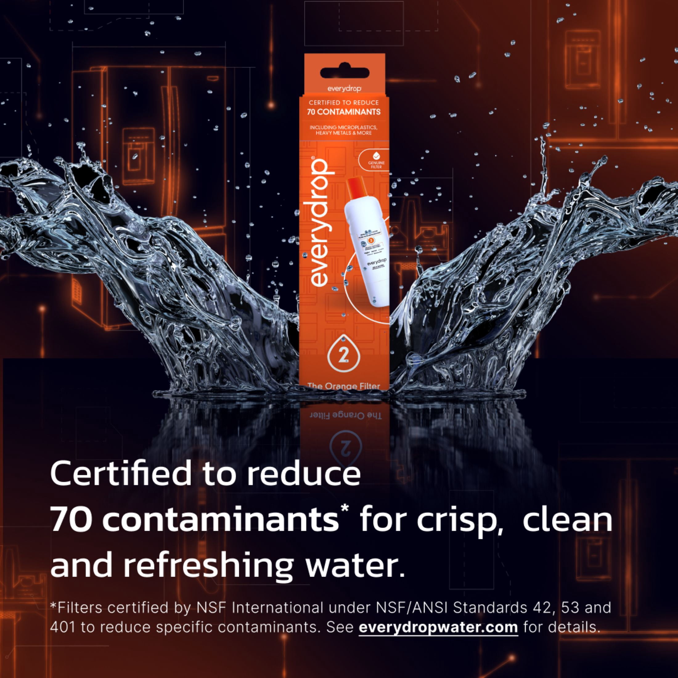 Everydrop by Whirlpool Refrigerator Water Filter 2 (EDR2RXD1, Single-Pack, Orange) sdevo