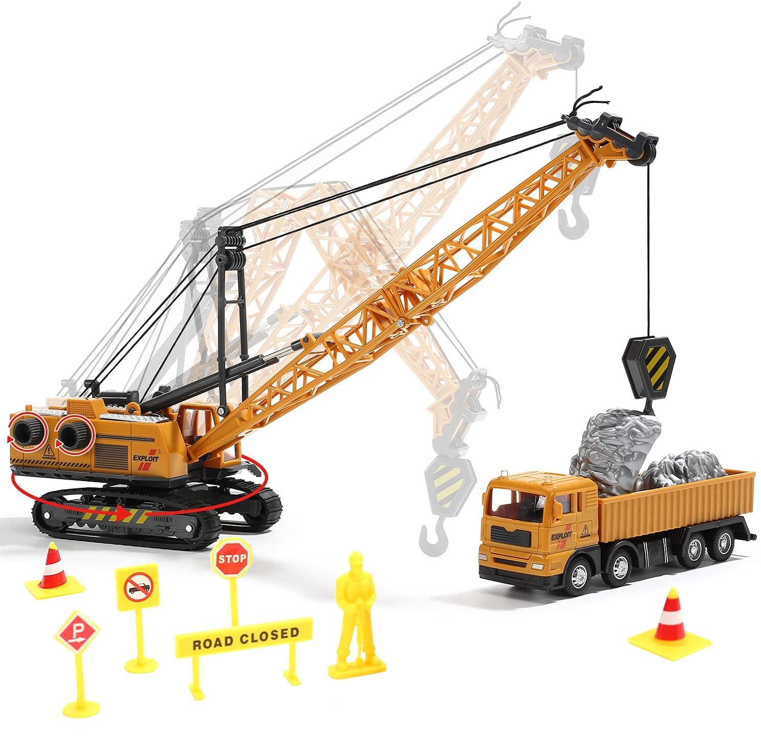 JoyStone Construction Vehicle Playset with Playmat and Movable Parts (Yellow, 1 Set) qij64