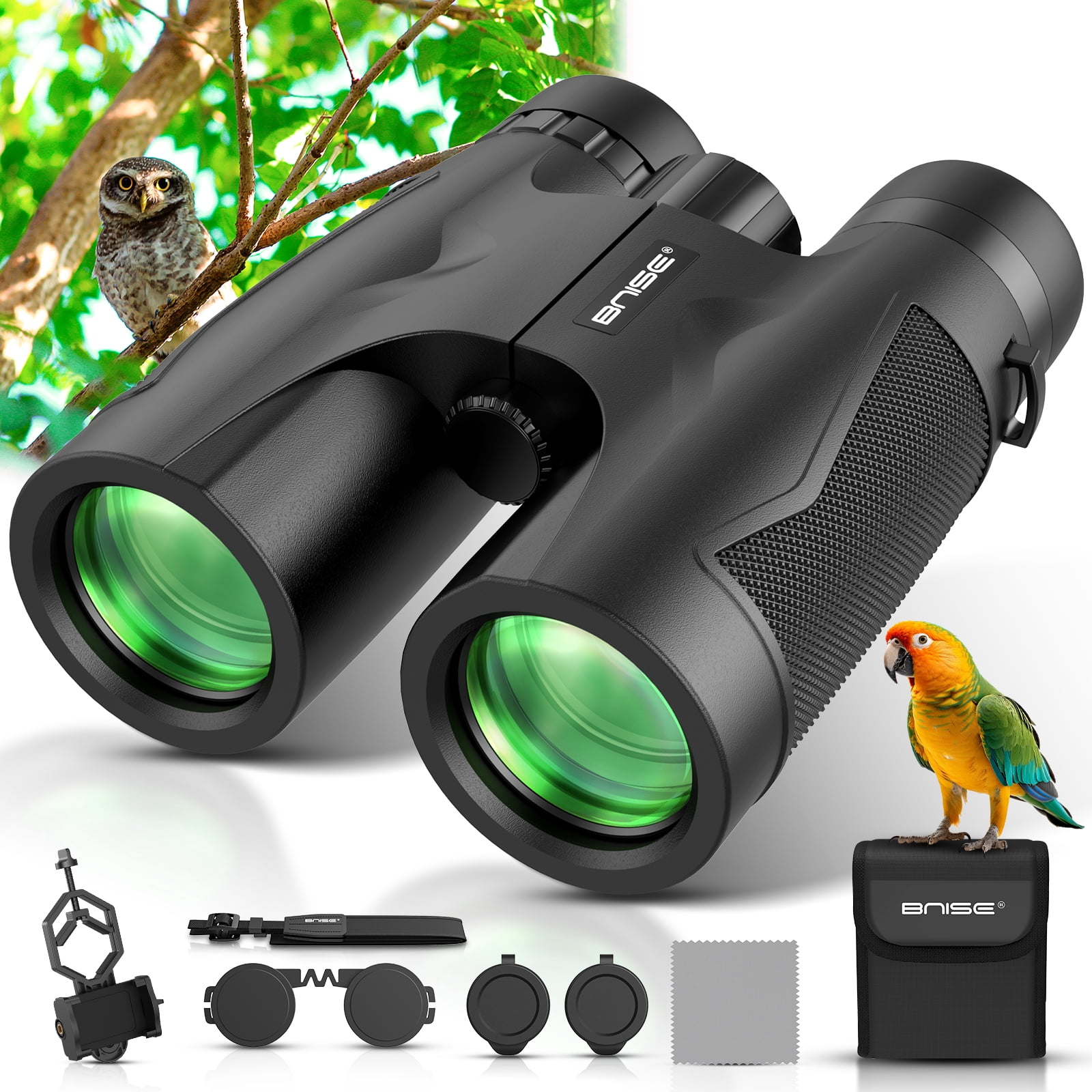 BNISE 10x42 HD Professional Binoculars for Bird Watching and Hunting (Black, 6.3 in x 5.3 in x 2.8 in) 1so45