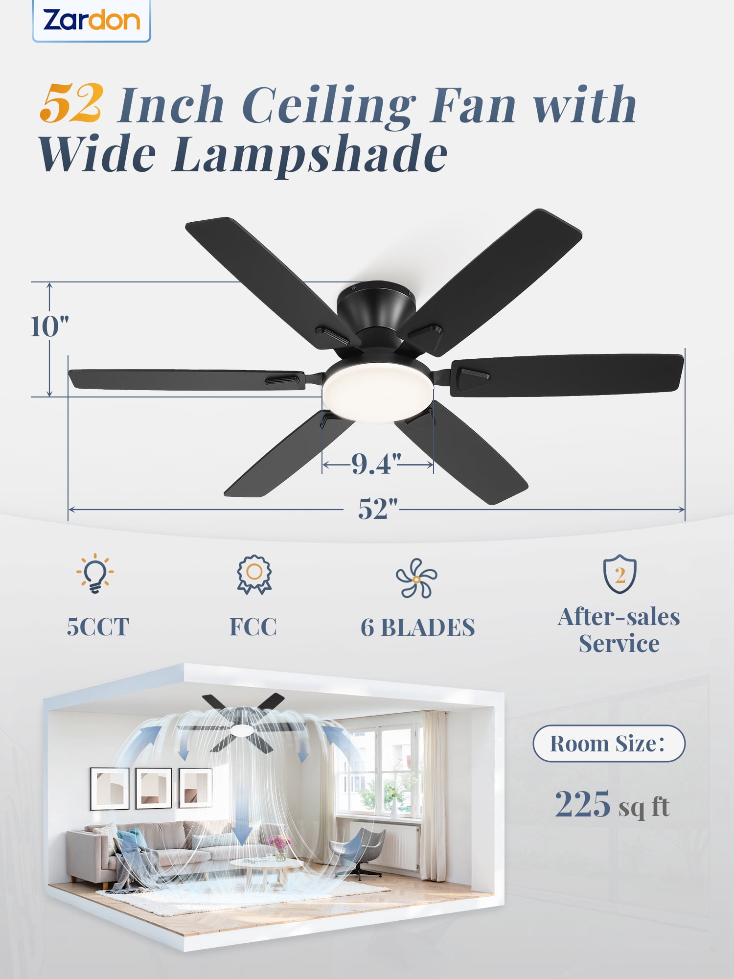 Lokivas 52in Ceiling Fan with Light, Modern 6-Speed Remote Control Reversible Motor for Bedroom and Living Room (Black, 52 in) ecuk3
