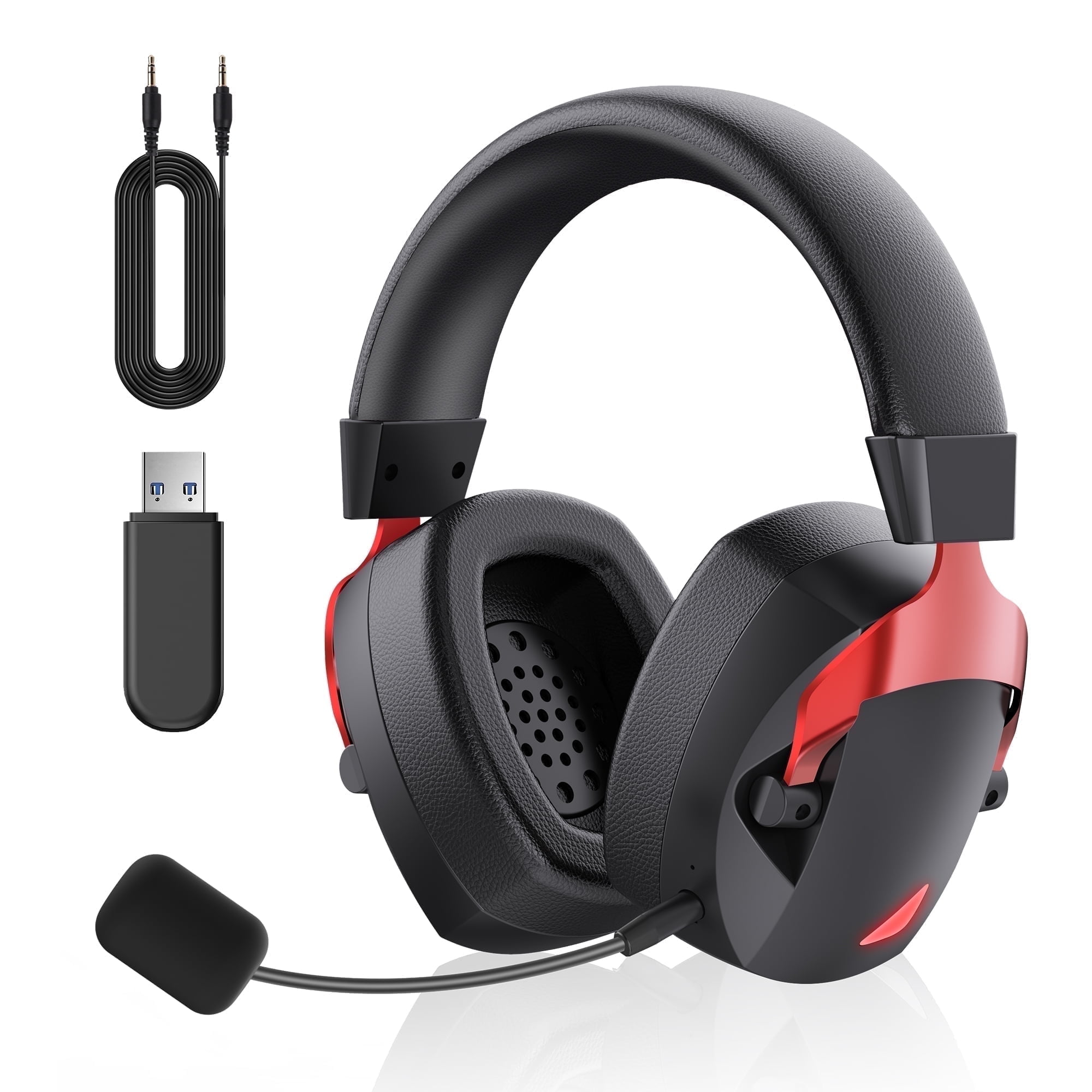 Mollan Wireless Gaming Headphones, Over-Ear Noise-Canceling Headset with RGB Lighting (Red, 1 Pack) bmij5