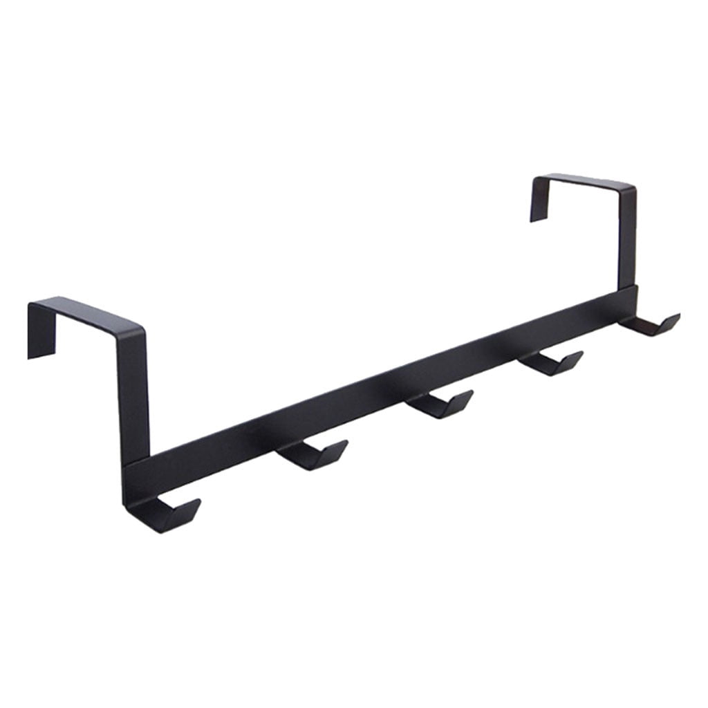 Lingouzi Over The Door Towel Rack with 5 Hooks, Heavy-Duty Metal Organizer for Bathroom and Bedroom (Black, 1.77 in) 86zcj