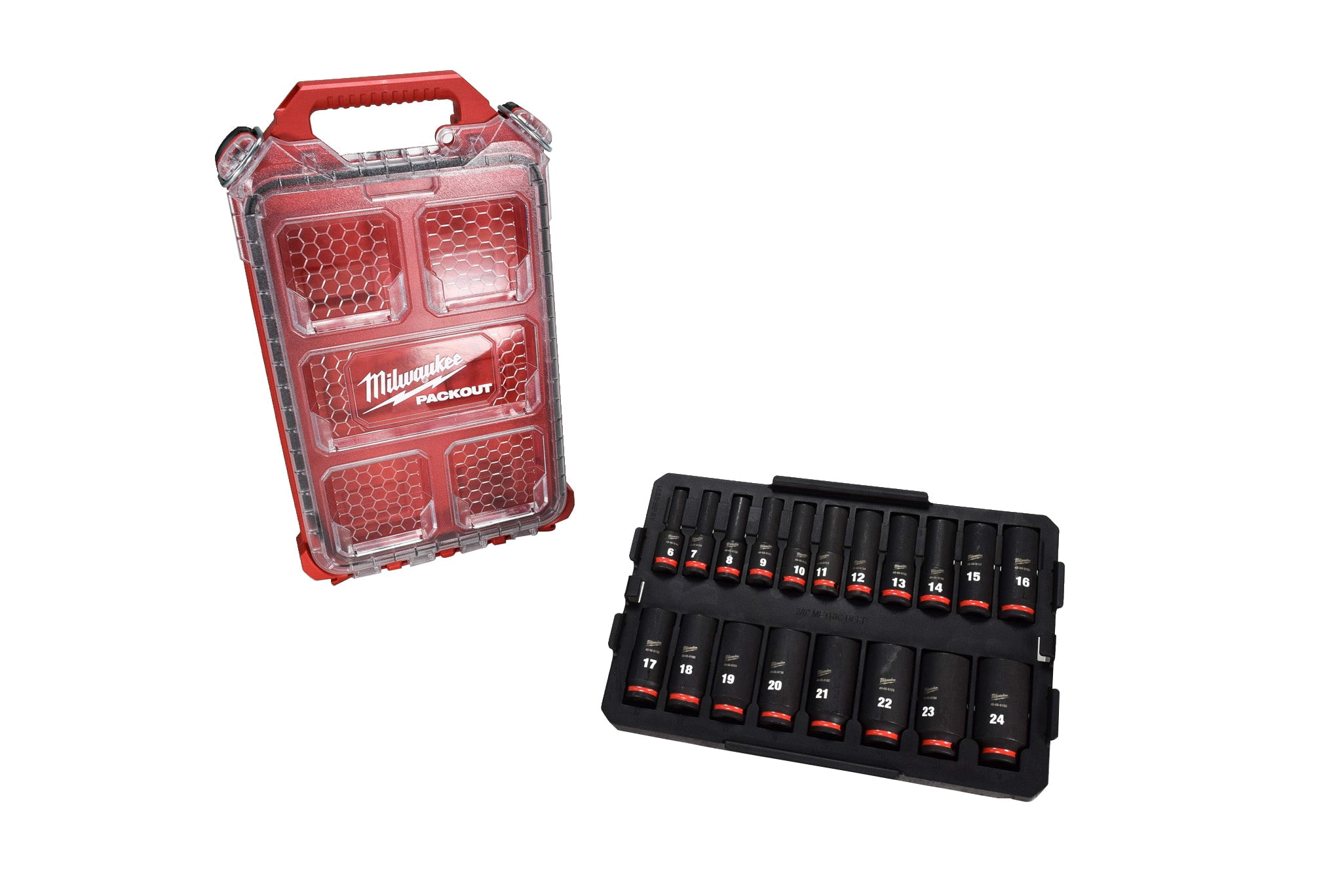 Milwaukee SHOCKWAVE 19-Piece 3/8 in Drive Metric Deep Well Impact Socket Set with PACKOUT Organizer (Black, 19-Piece) jrgl6
