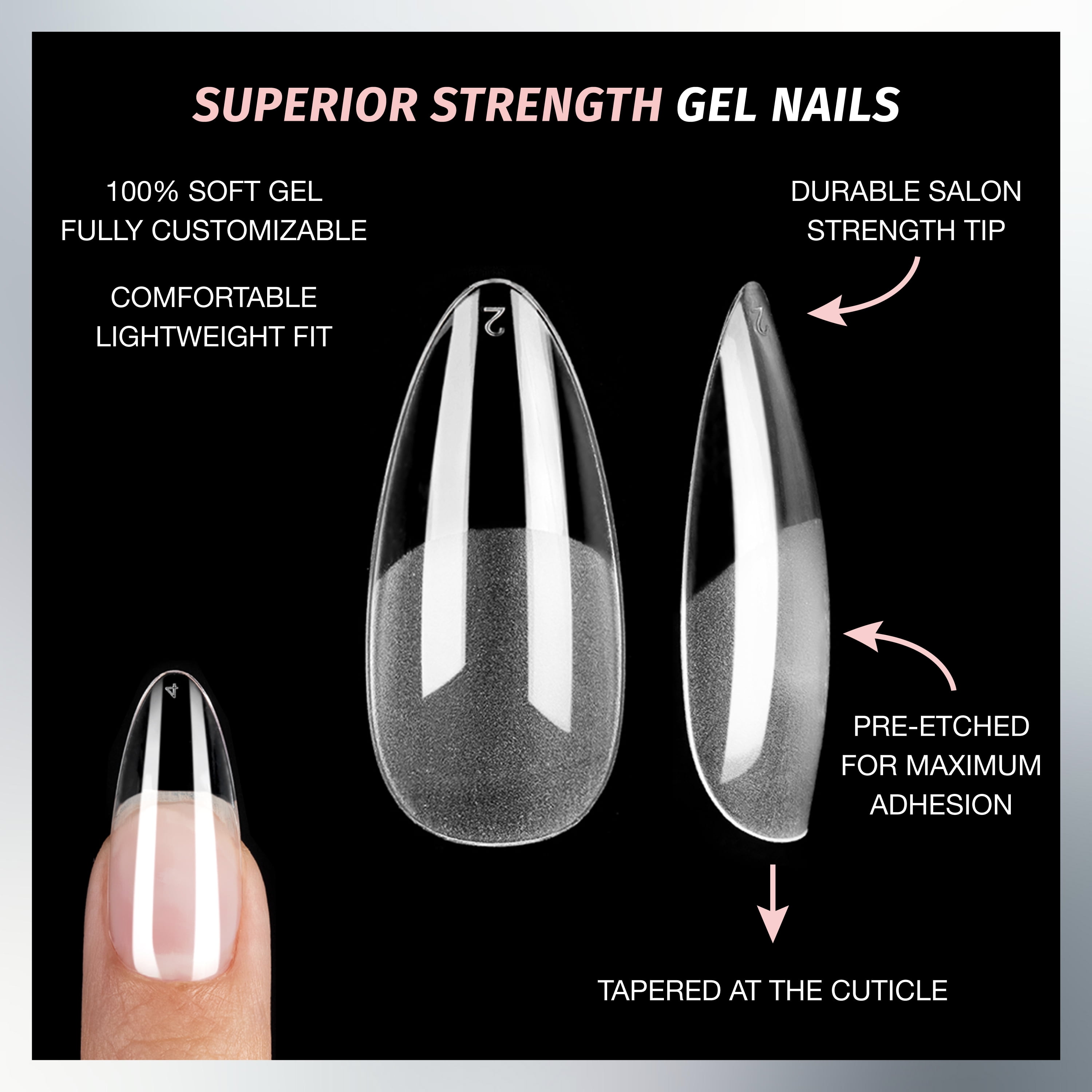 Salon Perfect Gel X-Tension Press-On Nails, Medium Almond Shape, Professional Salon Strength (Clear, 120 Count) l4apx