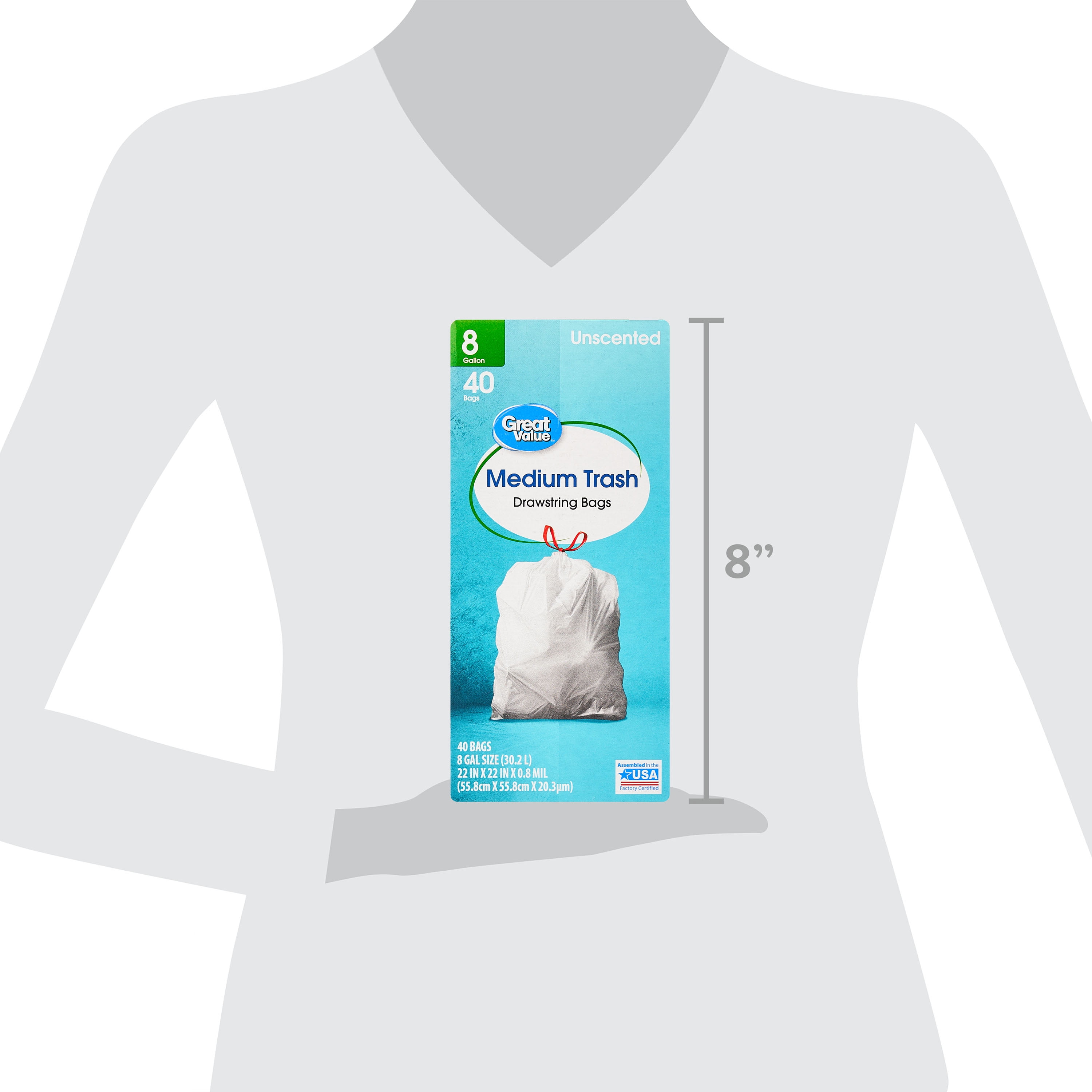 Great Value Medium Trash Drawstring Bags (White, 8 Gallon, 40 Count) npnk2