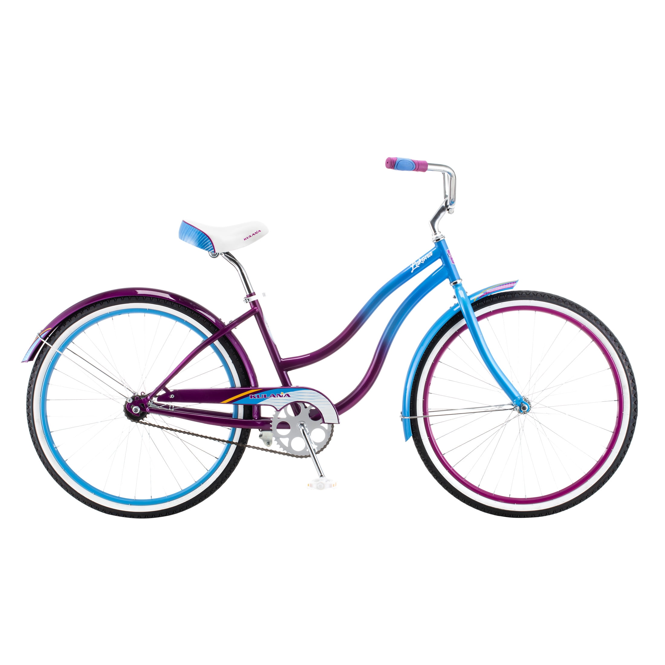 Kulana Lakona Shore Beach Cruiser Bike, Single Speed, Retro Steel Frame (Blue and Purple, 26 in) e3vnr