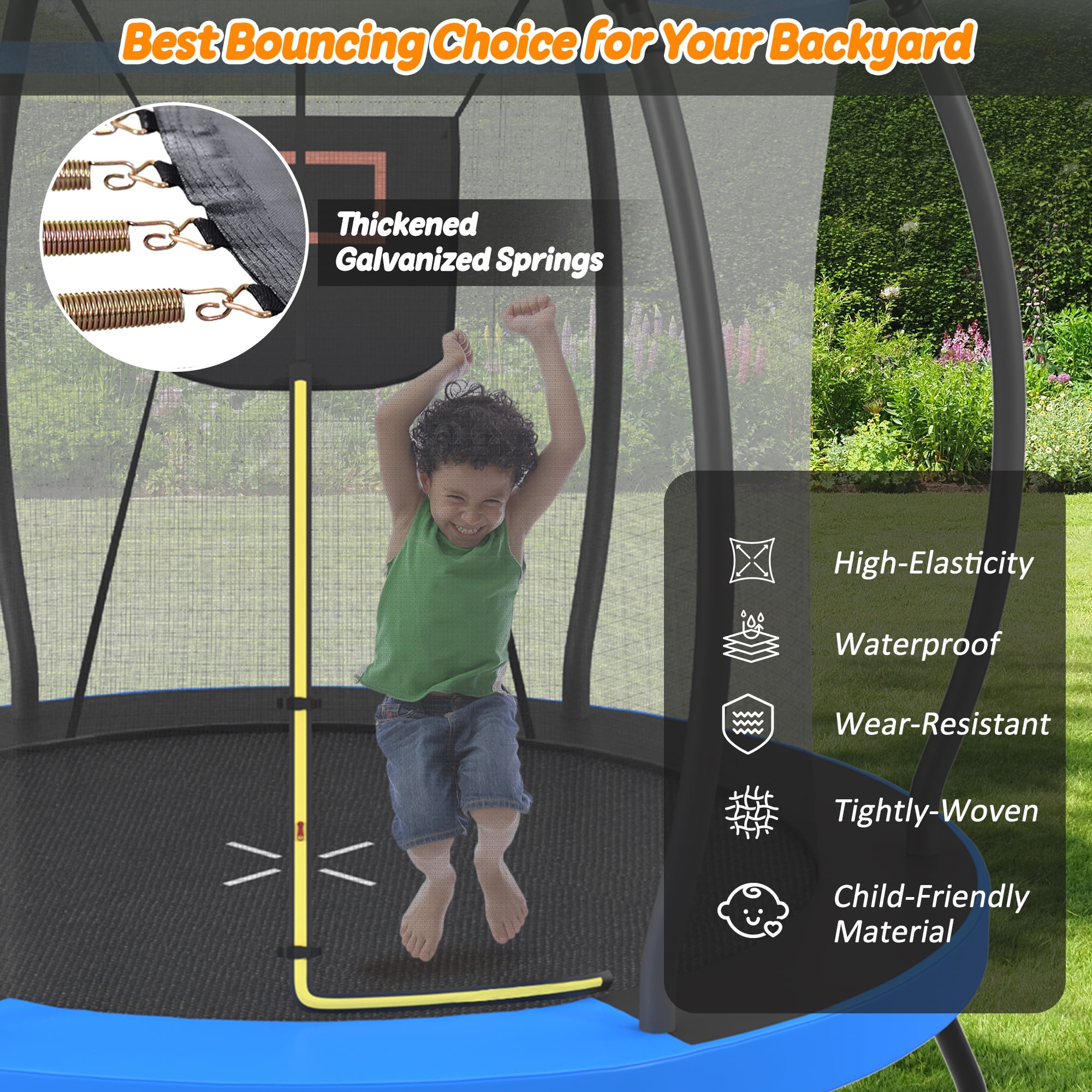 Segmart 8 ft Round Recreational Trampoline with Enclosure, Basketball Hoop, and Ladder (Blue, 8 ft) lm2w9