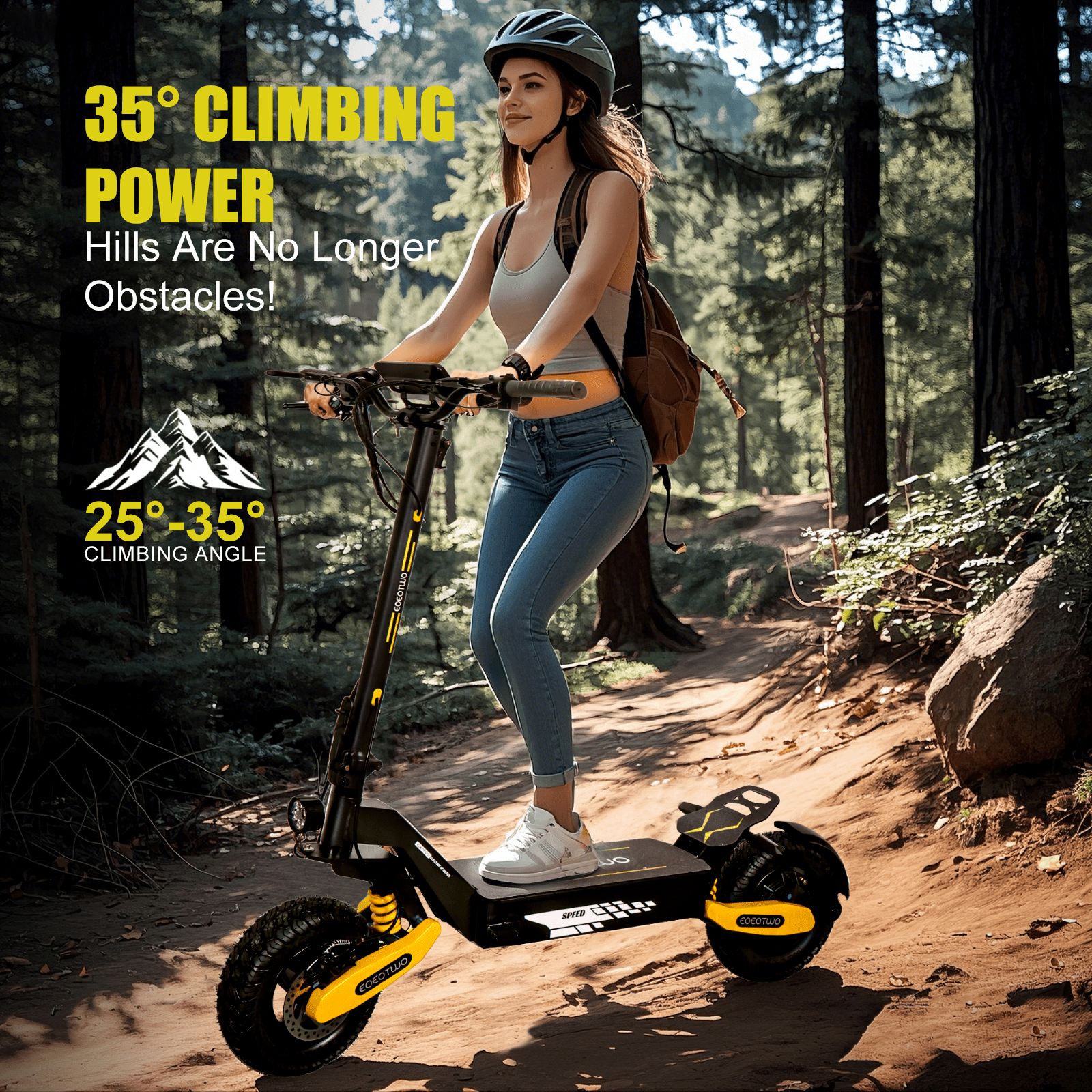 EOEOTWO GT06 Electric Scooter for Adults, 1200W Motor, 30 MPH Fast Commuting E-Scooter with Dual Suspension (Yellow, 330 lb Capacity) tgat4